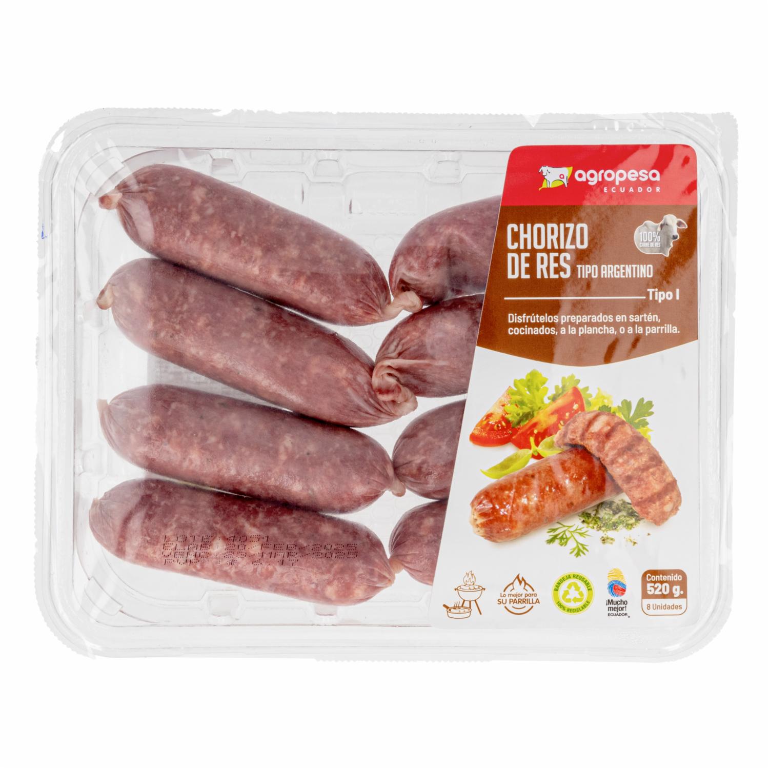 Chorizo De Res Tipo Argentino AGROPESA X 8 Unidades