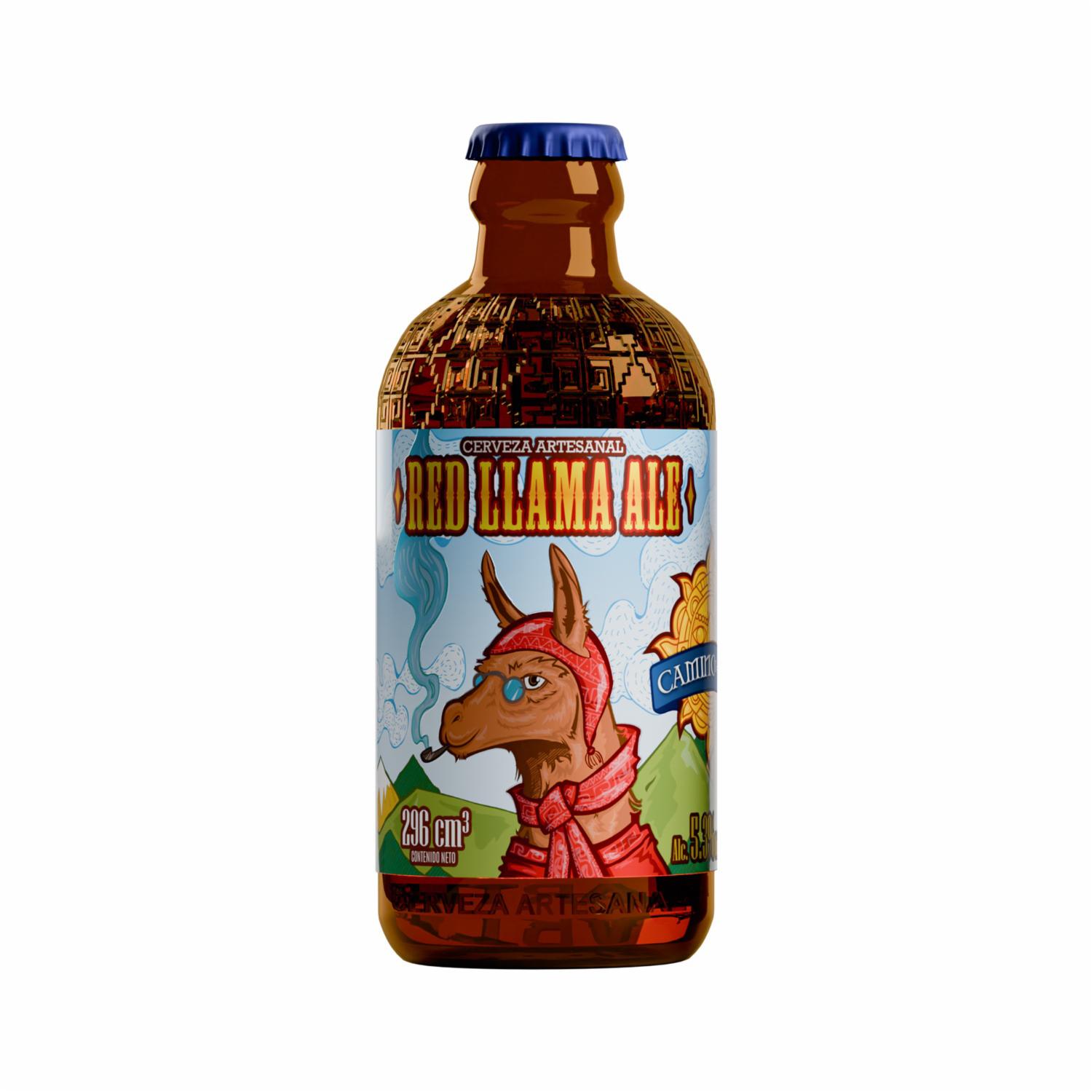 Cerveza Artesanal Red Llama Ale 5.3% Vol. Alc. Camino Del Sol Botella 296 Cc