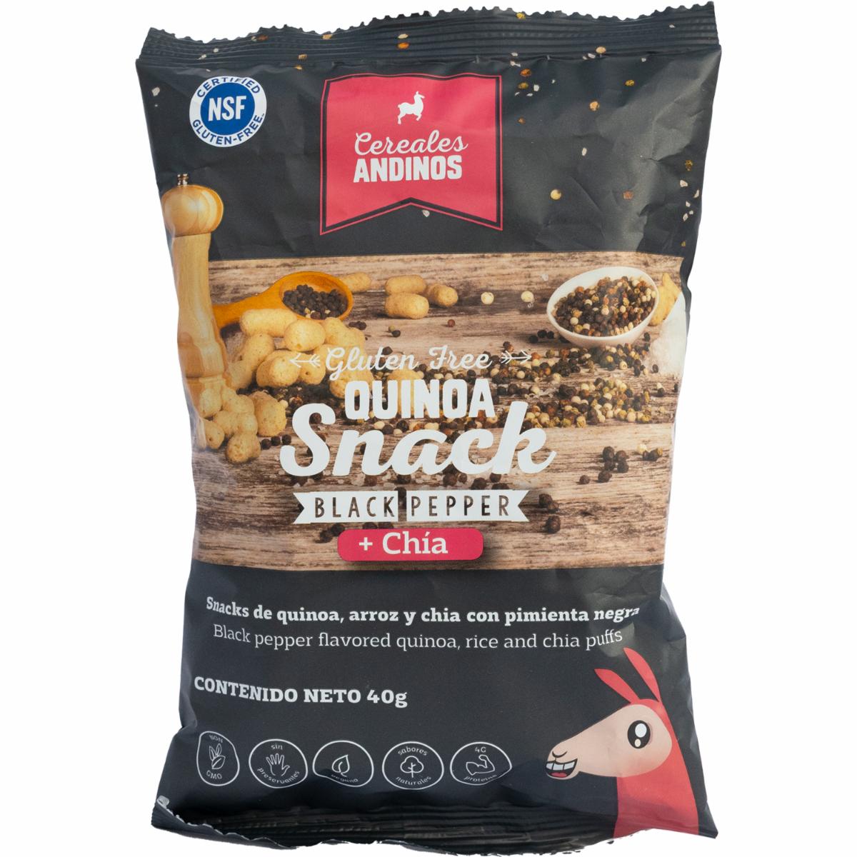 Quinoa Snack Pimienta Negra Con Arroz + Chía Libre De Gluten CEREALES ANDINOS 40 G