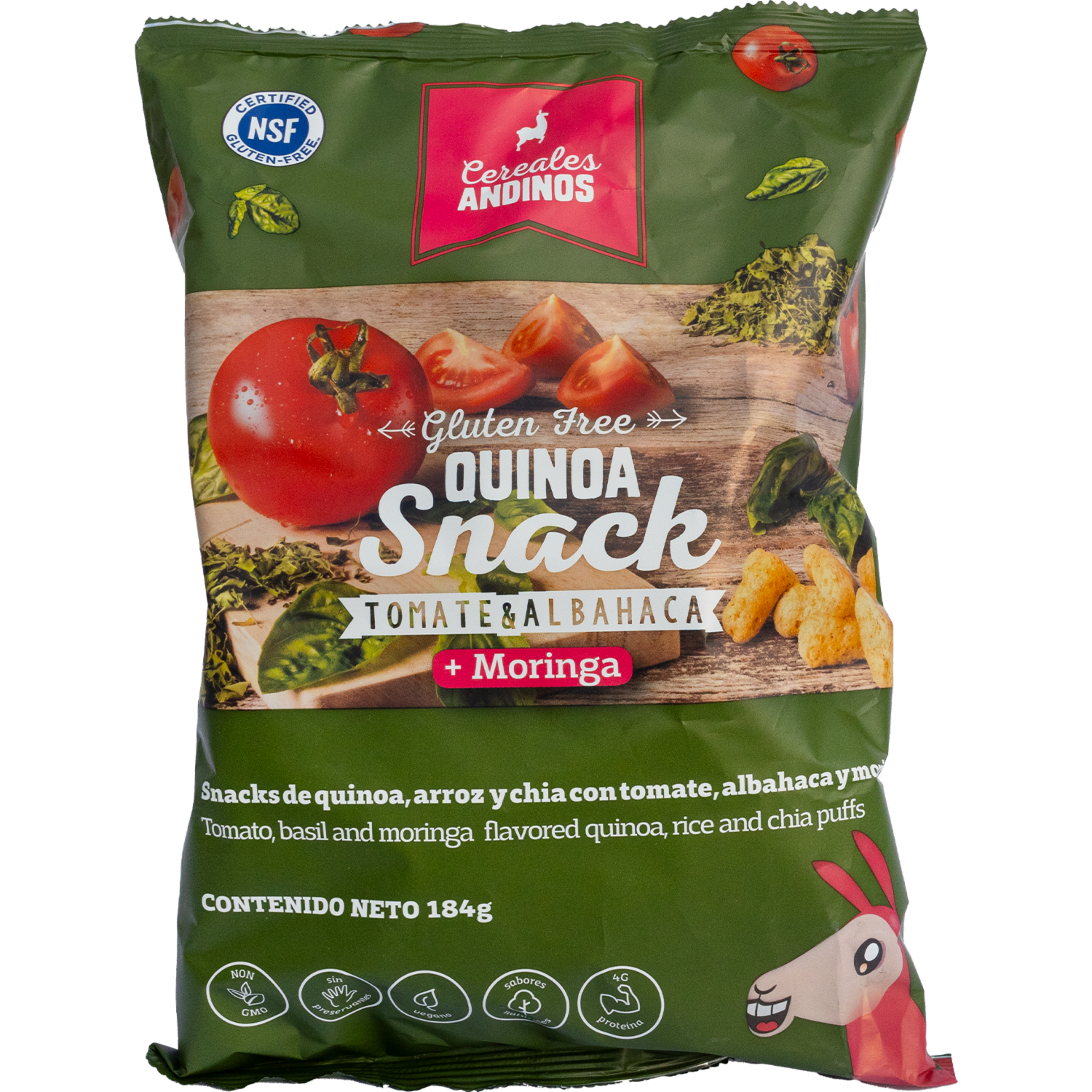 Quinoa Snack Tomate & Albahaca Con Arroz, Chía + Moringa Libre De Gluten CEREALES ANDINOS 184 G