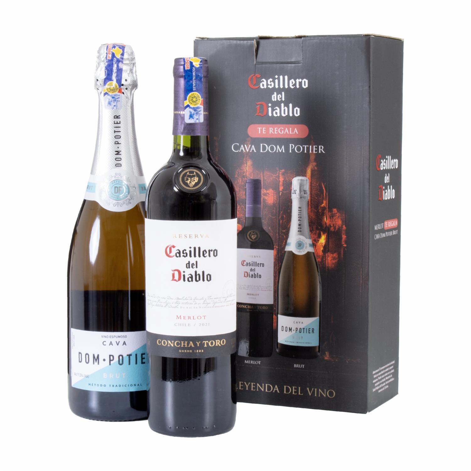 Vino Tinto Merlot + Dom Pottier Brut Casillero Del Diablo Pack 2 X 750 Ml