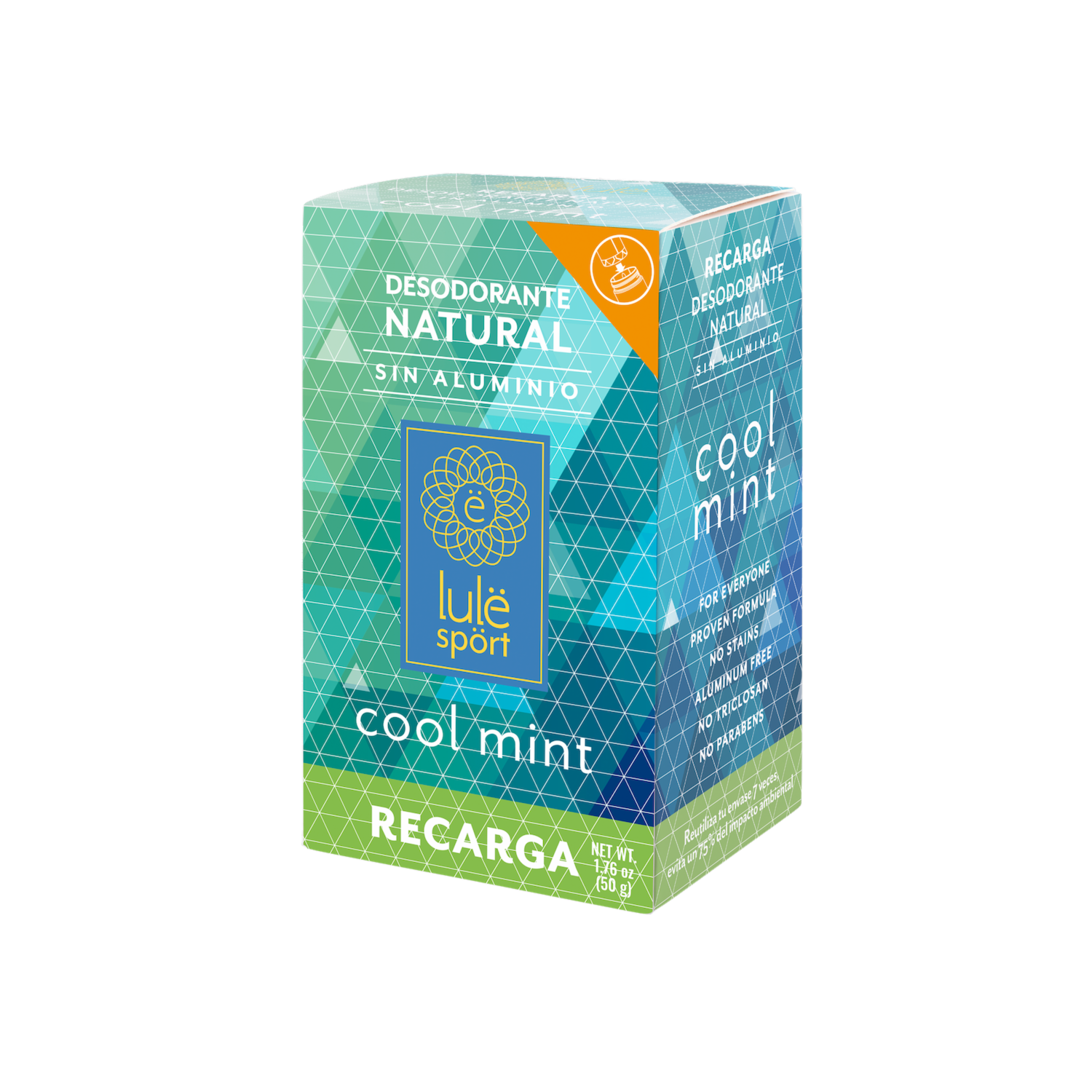 Desodorante En Barra Natural Sin Aluminio Cool Mint Recarga LULË SPÖRT 50 G