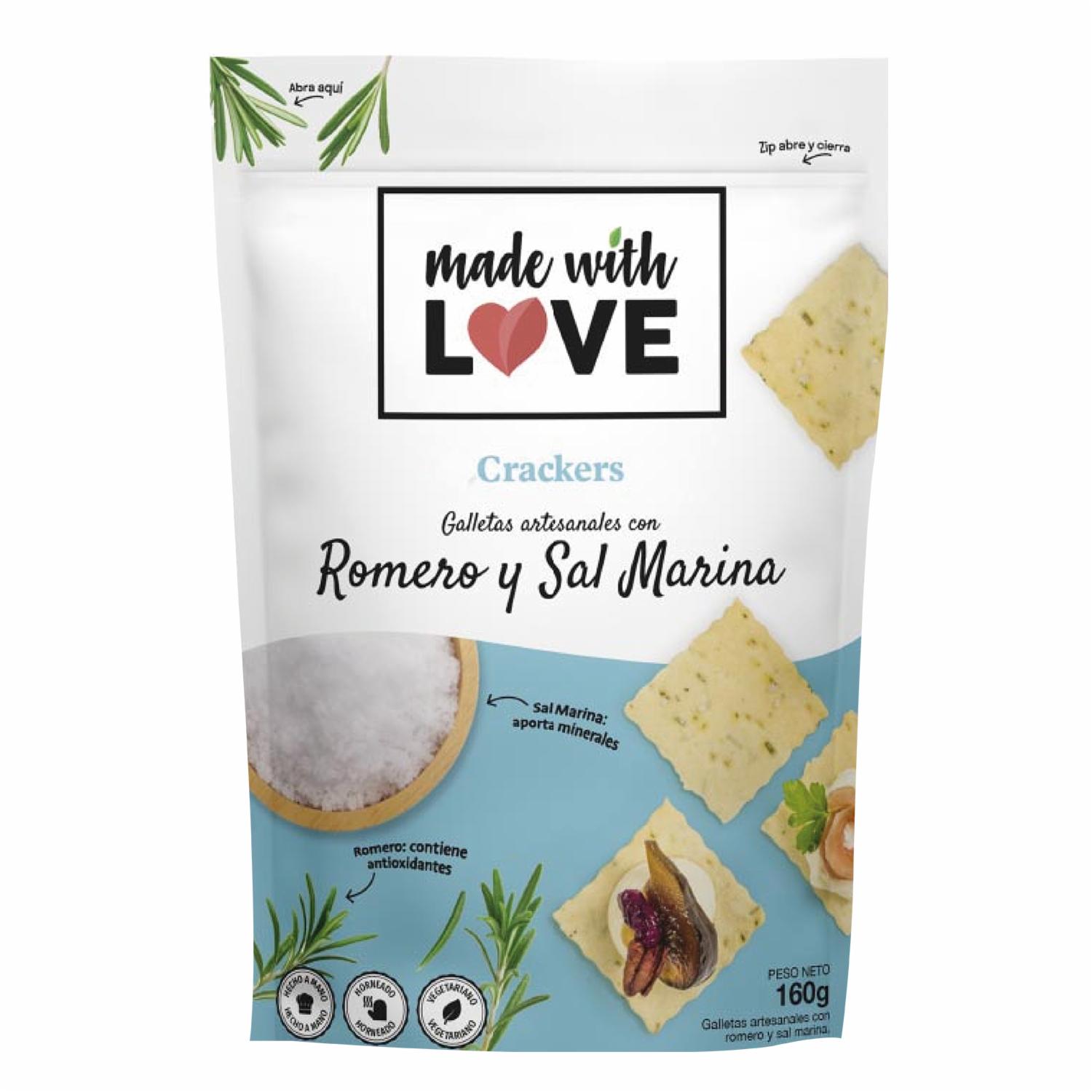 Galletas De Sal Crackers Artesanales Con Romero Y Sal Marina MADE WITH LOVE 160 G