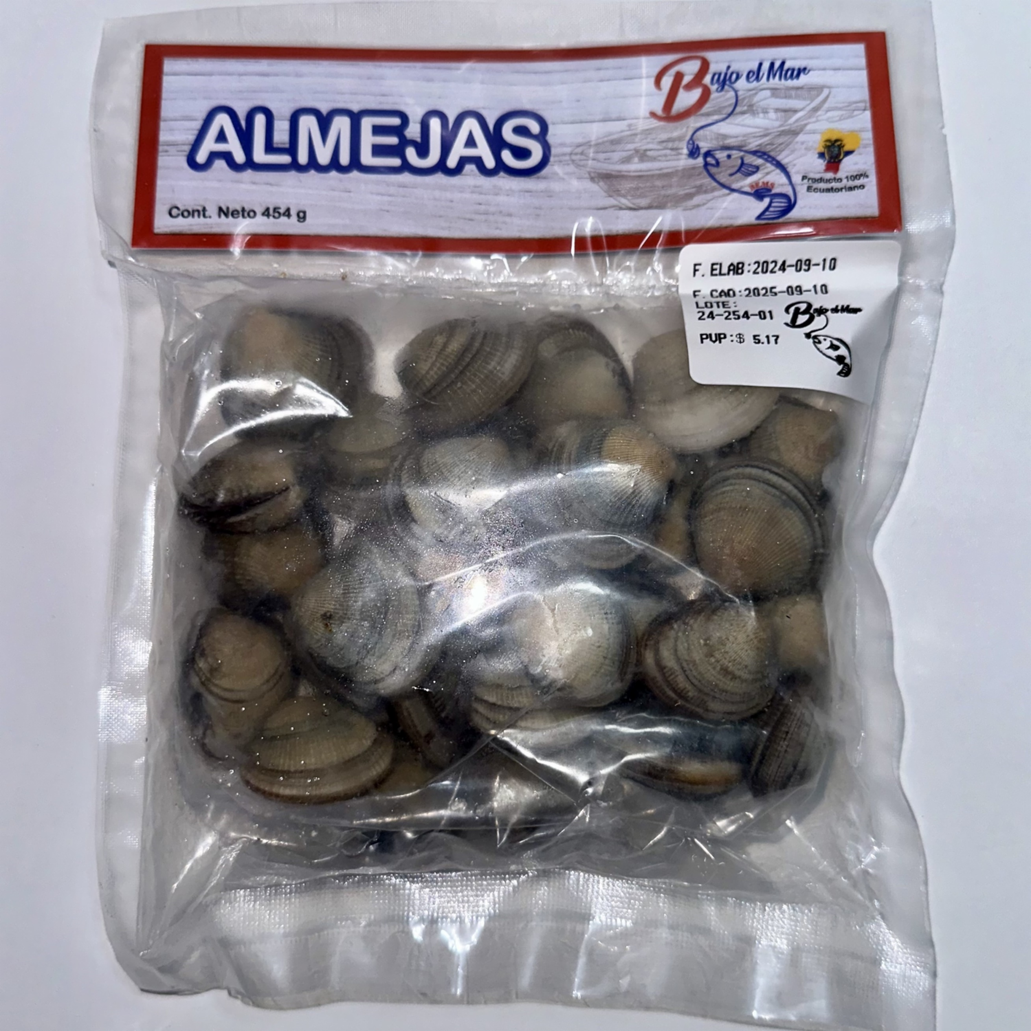 Almejas Blancas Enteras Congeladas BAJO EL MAR 454 G