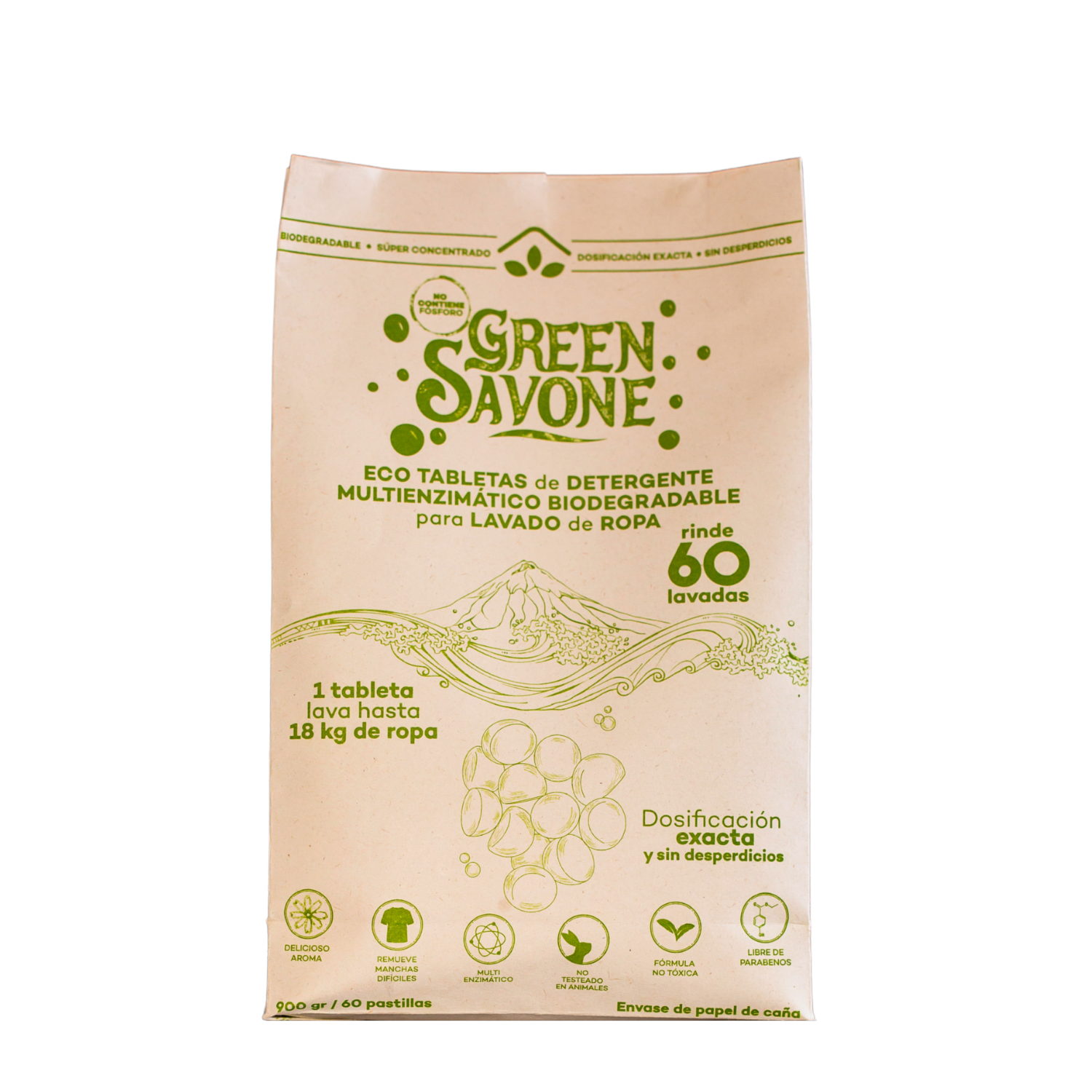 Detergente Para Ropa Eco Tabletas Biodegradables Hogar Verde GREEN SAVONE 900 G