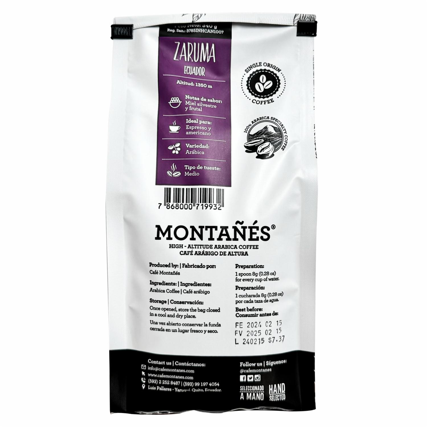 Café Tostado Y Molido Zaruma MONTAÑÉS 340 G