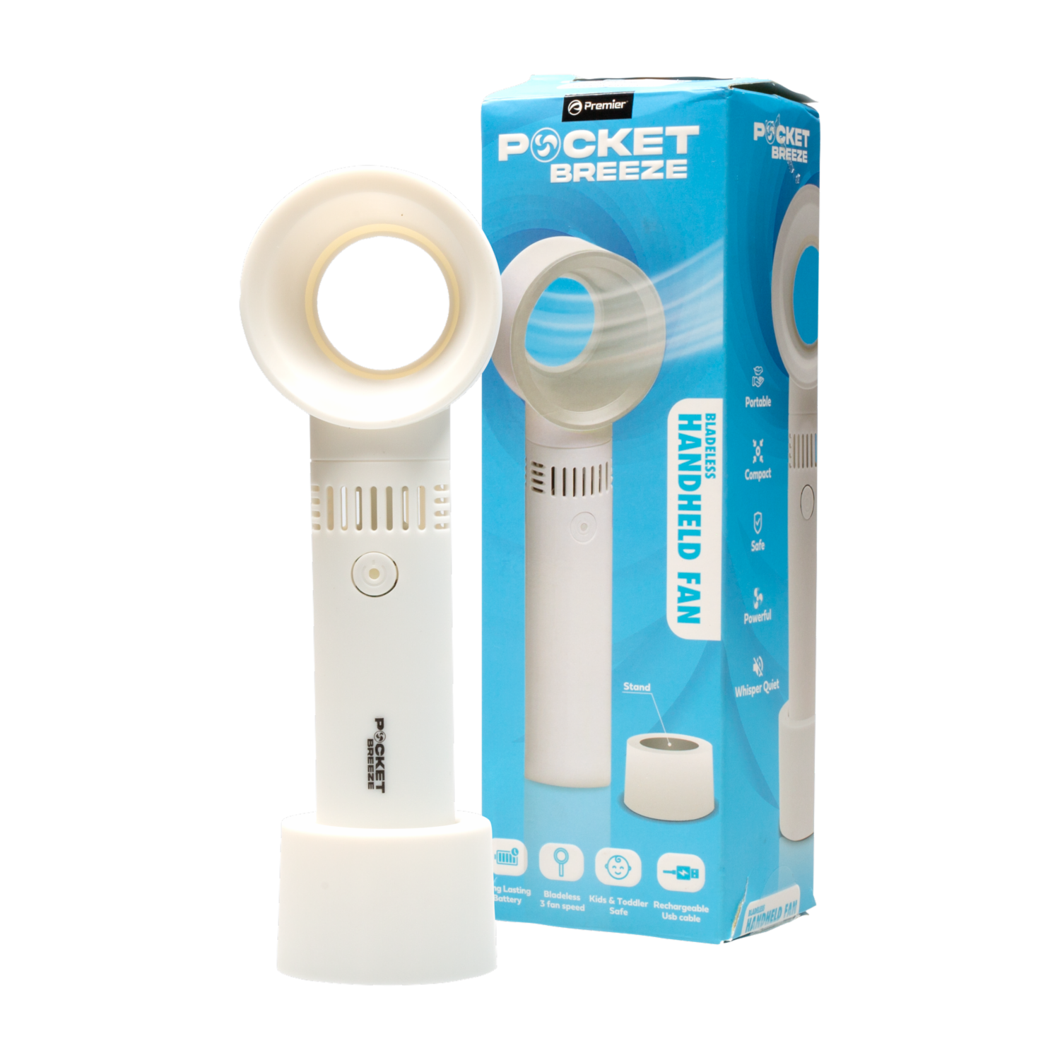 Ventilador Portátil Recargable Sin Aspas PREMIER PBF01WH