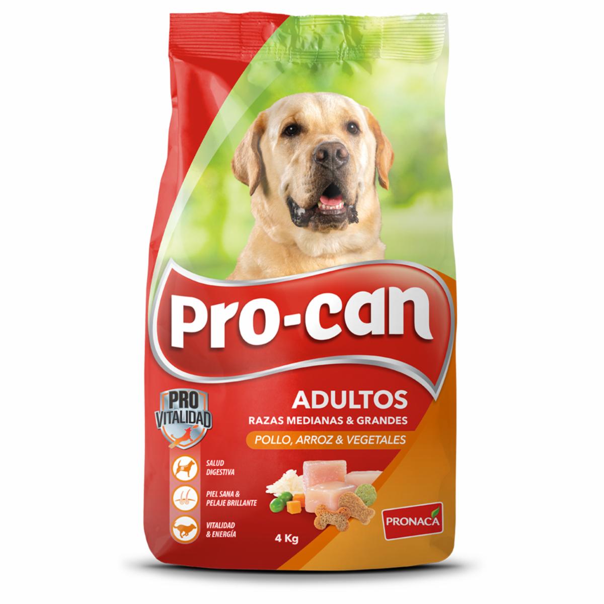 Alimento Para Perros Adultos Razas Medianas Y Grandes Pollo, Arroz Y Vegetales PRO-CAN 4 Kg