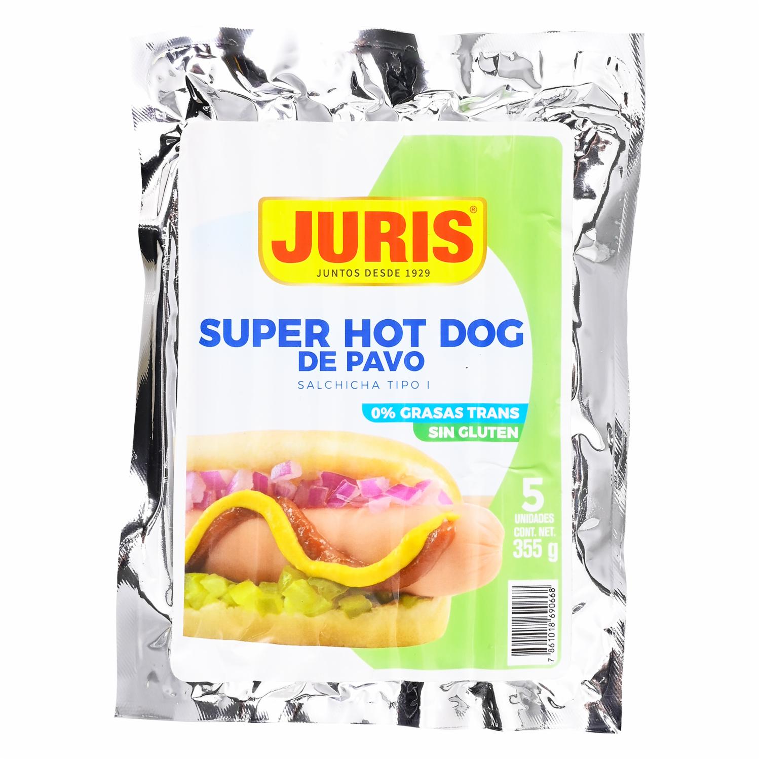 Salchichas Super Hot Dog De Pavo JURIS 355 G