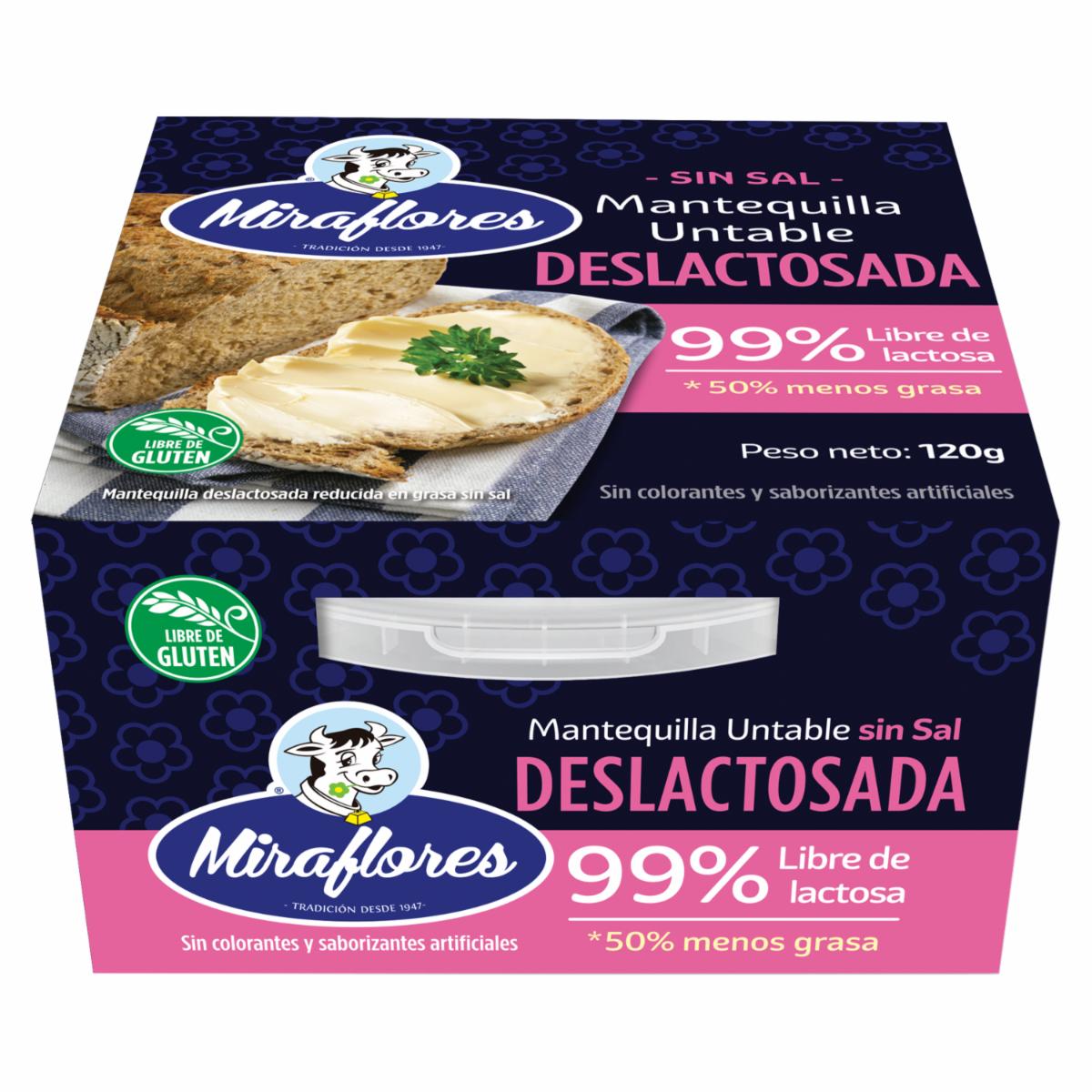Mantequilla Deslactosada Untable Sin Sal MIRAFLORES 120 G