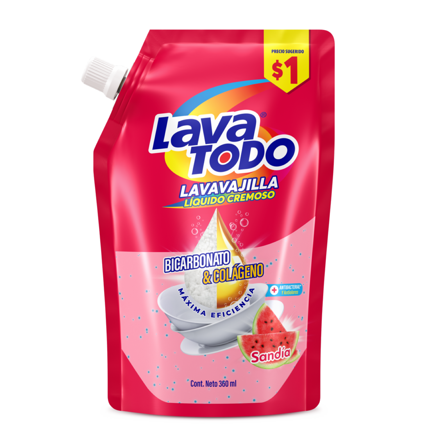 Lavavajilla Líquido Con Bicarbonato Y Colágeno Sandía LAVATODO 360 Ml