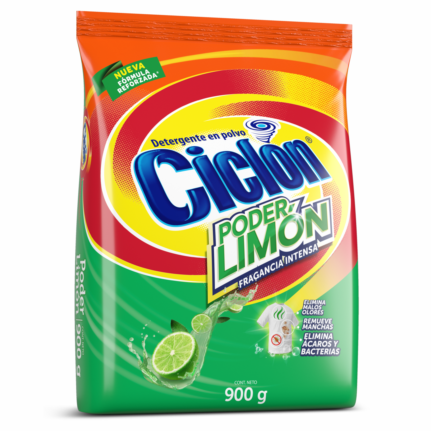 Detergente En Polvo Fragancia Poder Limón CICLÓN 900 G