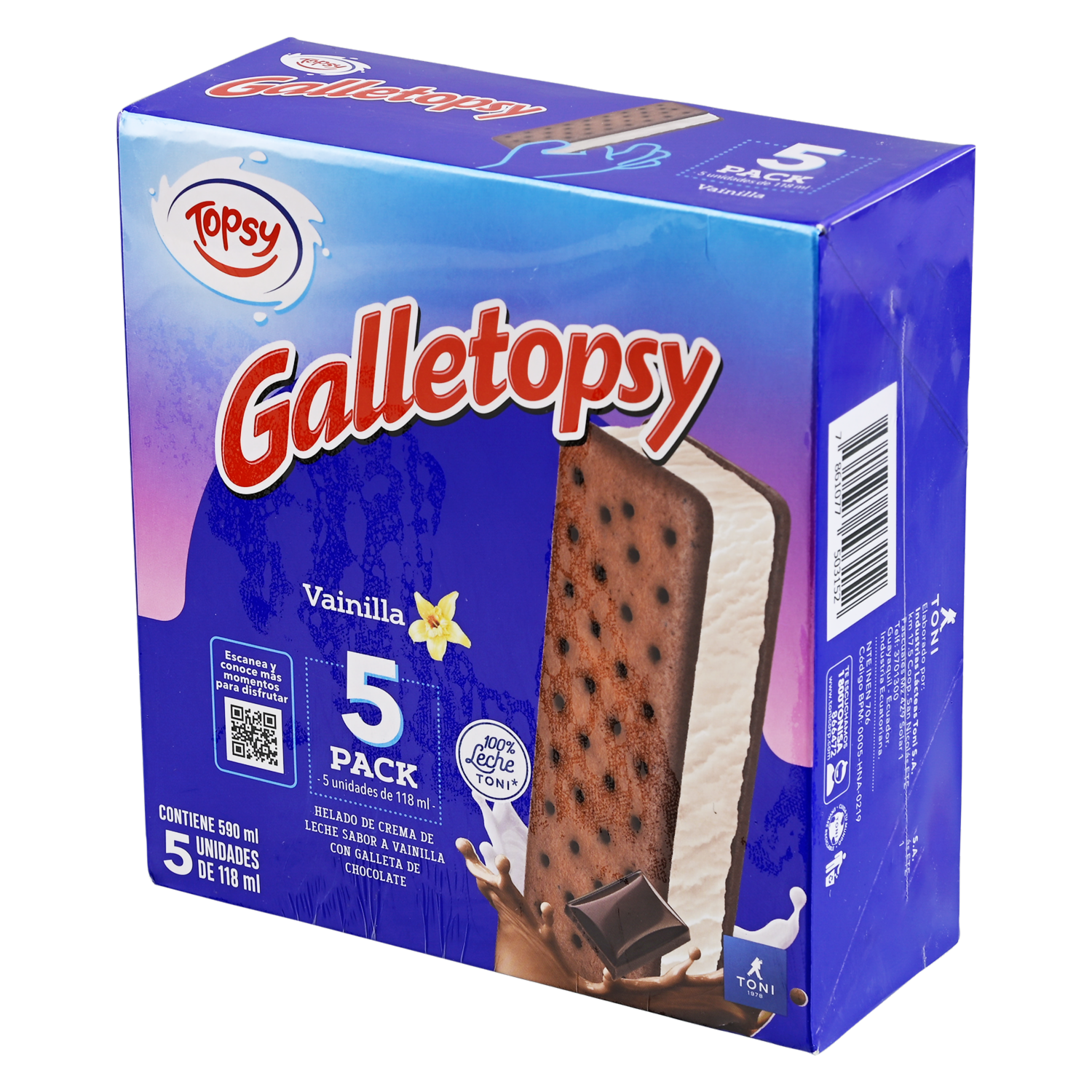 Helado Galletopsy Vainilla TOPSY 5X118 Ml