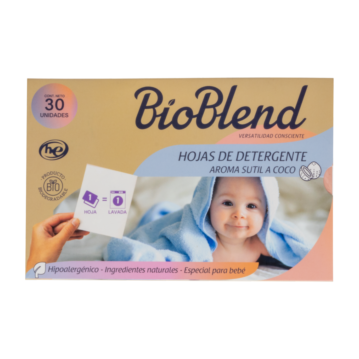 Detergente En Hojas Aroma Sutil A Coco BIO BLEND X 30 Uds