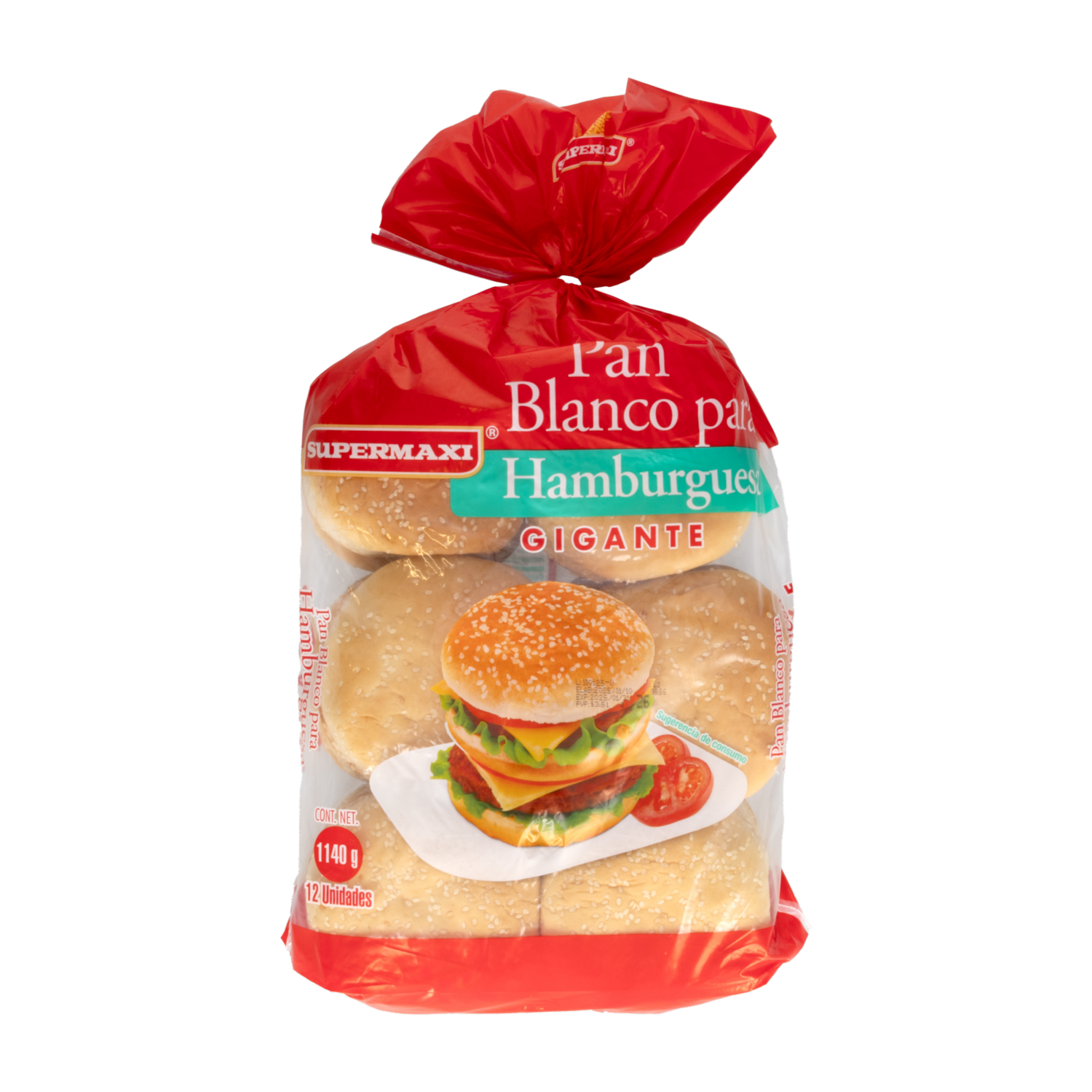 Pan Para Hamburguesa Blanco Gigante SUPERMAXI 1140 G
