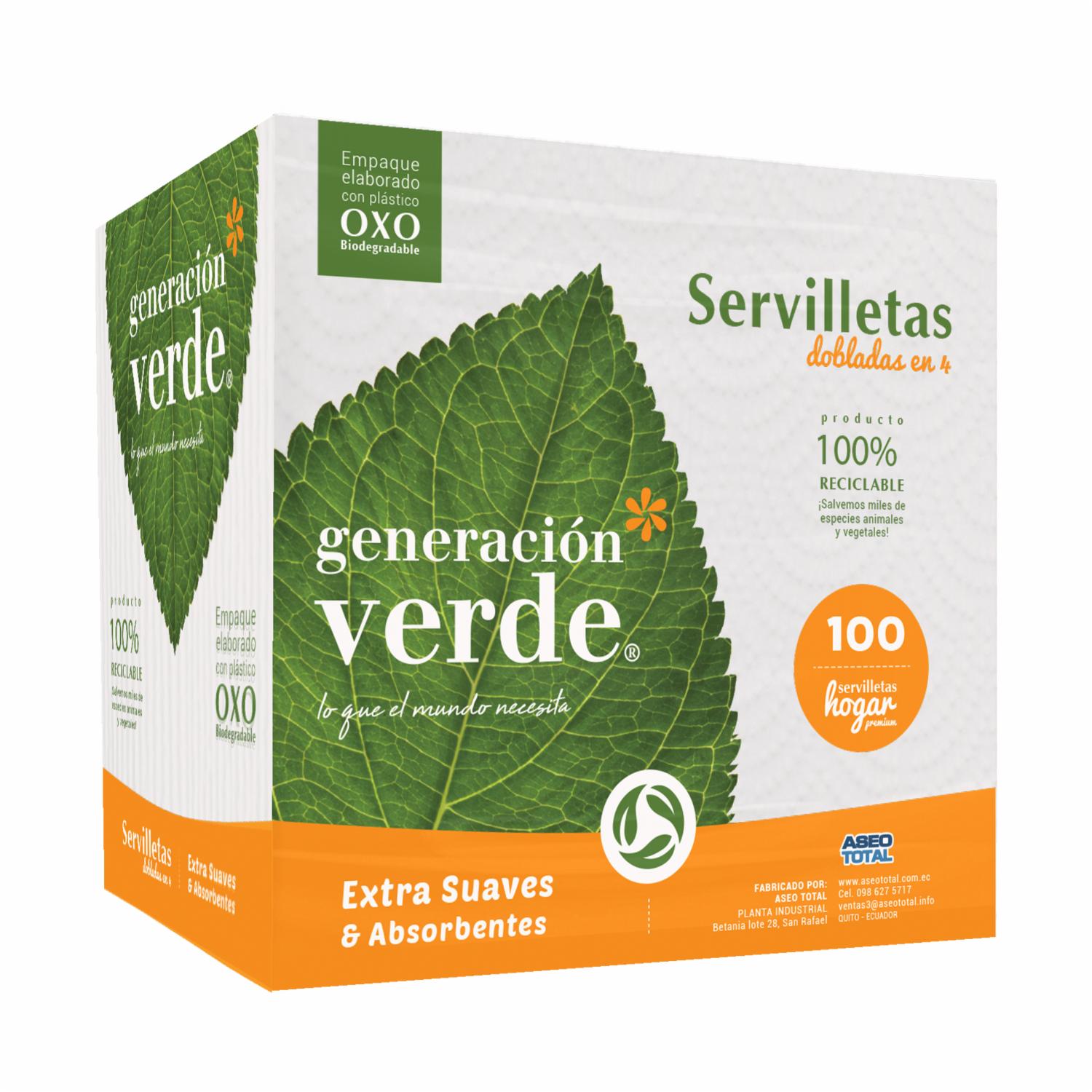 Servilletas De Mesa Extrasuaves Y Absorbentes GENERACIÓN VERDE X 100 Uds