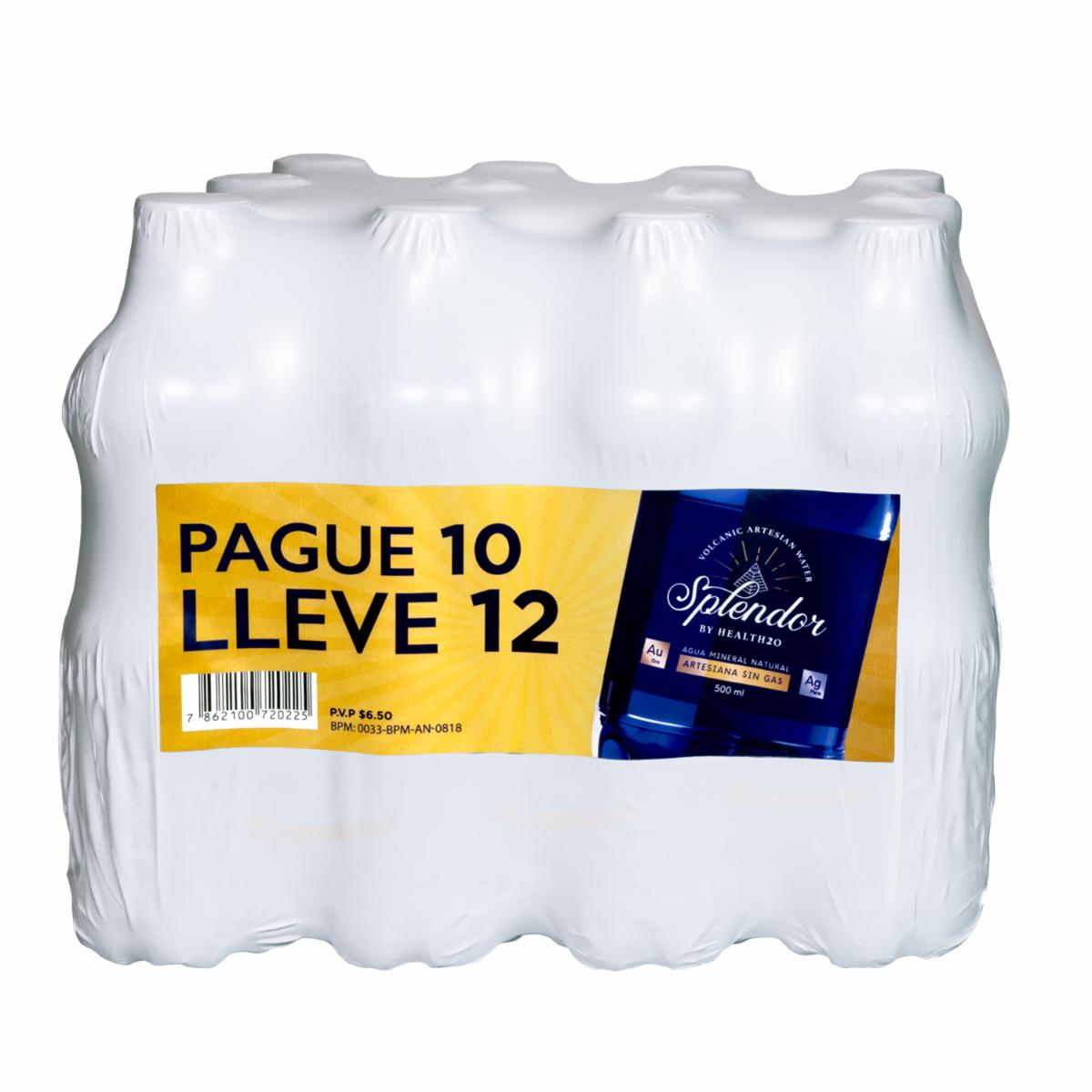 Agua Sin Gas Mineral Natural Artesiana SPLENDOR 12 X 500 Ml