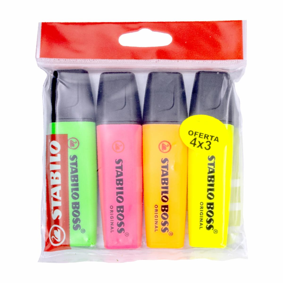 Resaltador Boss Original Amarillo Negro Y Rojo STABILO Ecopack 3 Uds