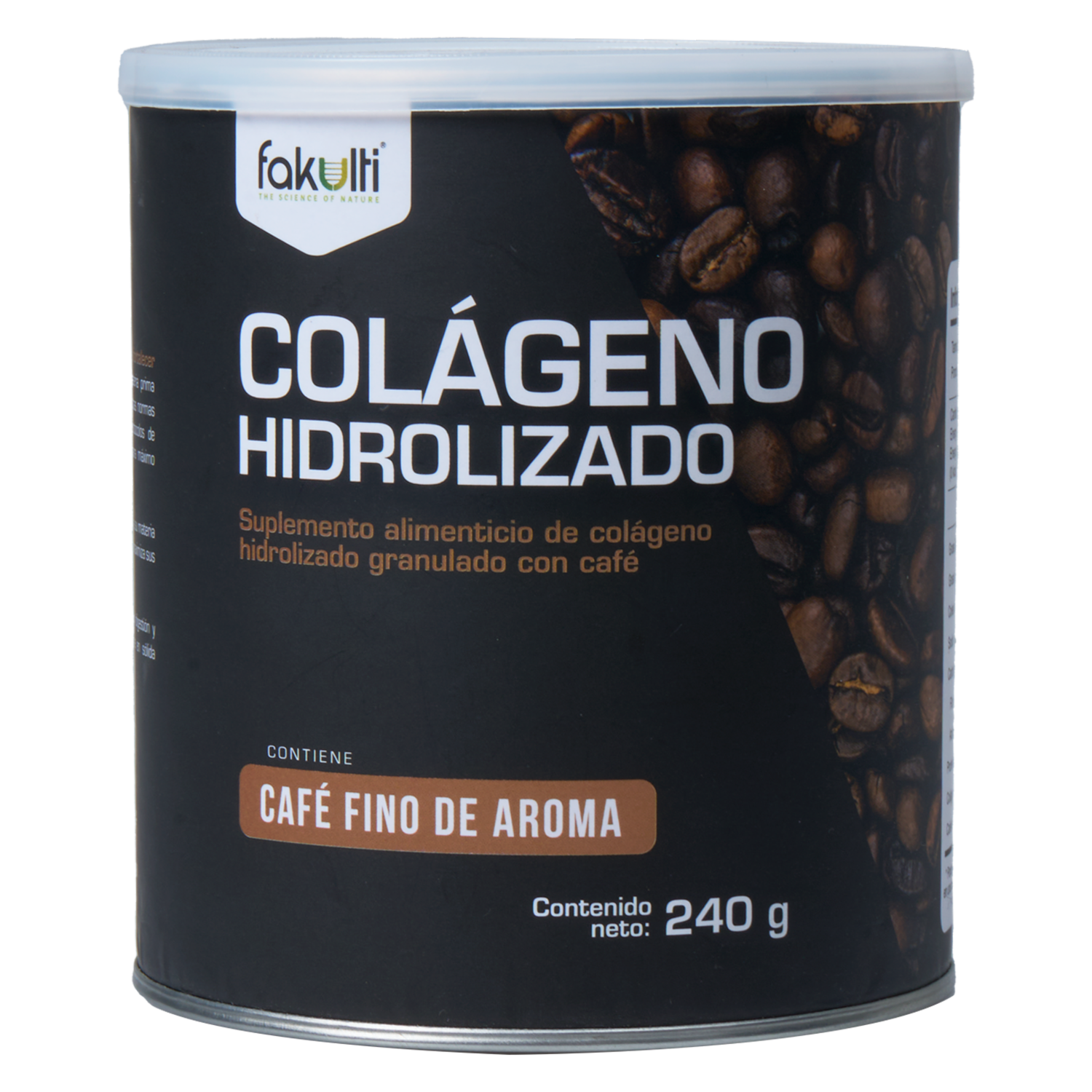 Colágeno Hidrolizado Granulado Con Café FAKULTI 240 G