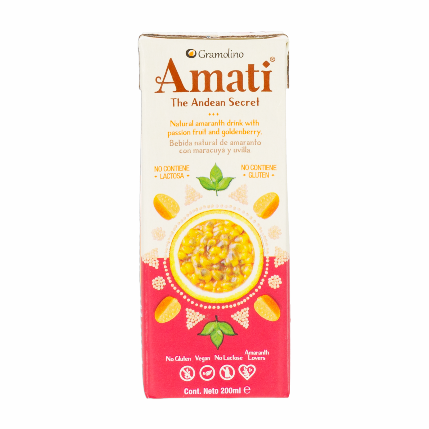 Bebida De Amaranto Con Maracuyá Uvilla Sin Gluten Sin Lactosa AMATI THE ANDEAN SECRET 200 Ml
