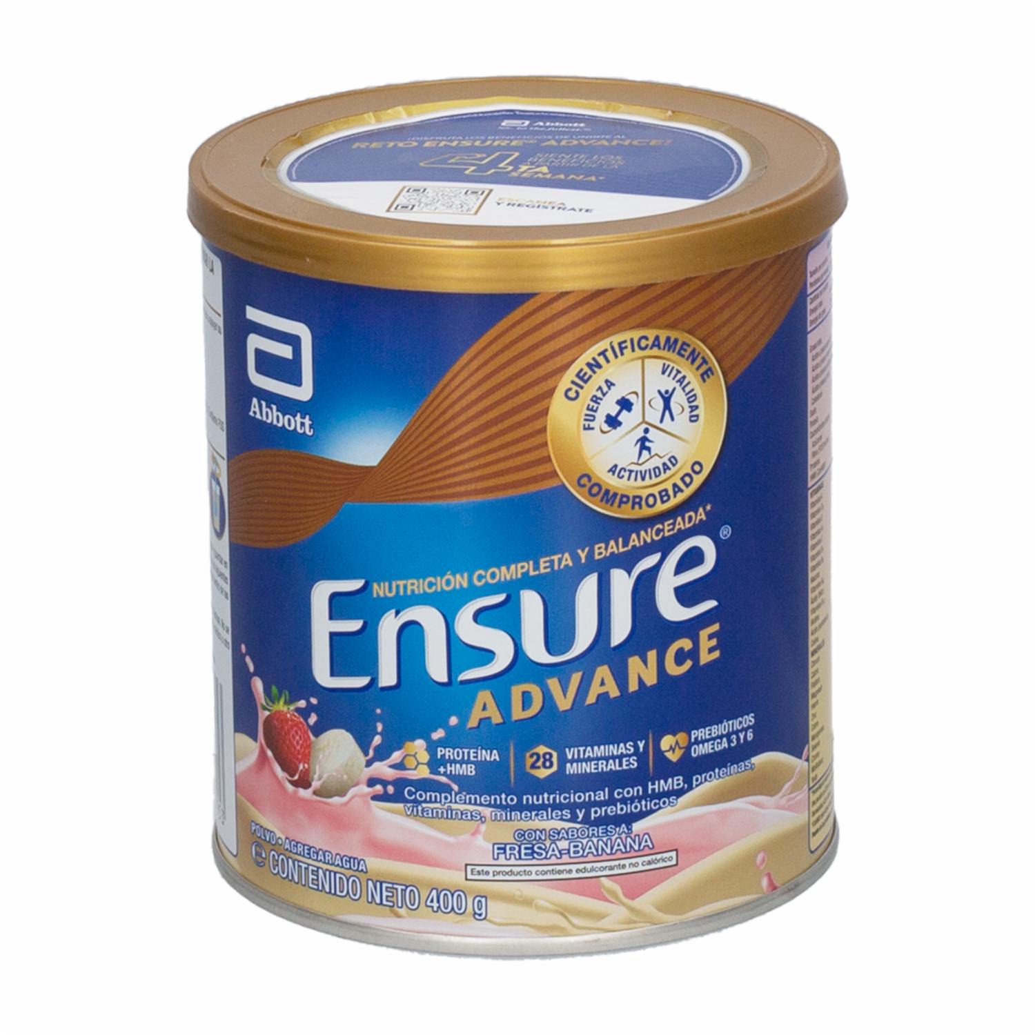 Complemento Nutricional Advance Sabor A Fresa Y Banano ENSURE 400 G