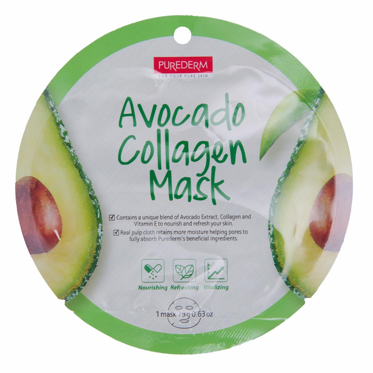 Mascarilla Facial Tipo Velo Con Extracto de Aguacate, Colágeno Y Vitamina E PUREDERM 18 G