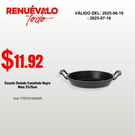 Cazuela Ovalada Esmaltado Negro Mate 21x15cm