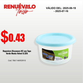 Repostero Discoware N2 con Tapa Verde Menta Velvet 0.32lt