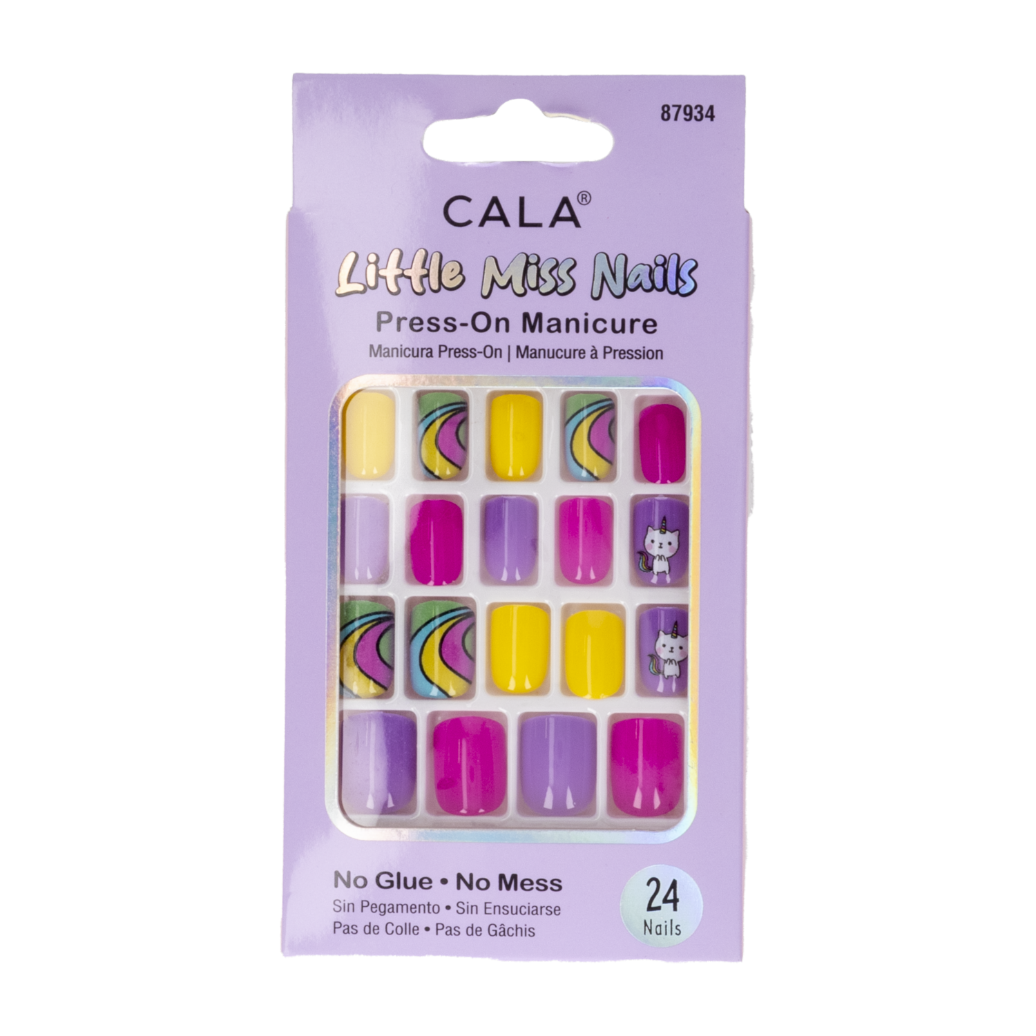 Uñas Postizas Morado Amarillo Verde CALA 24 Piezas