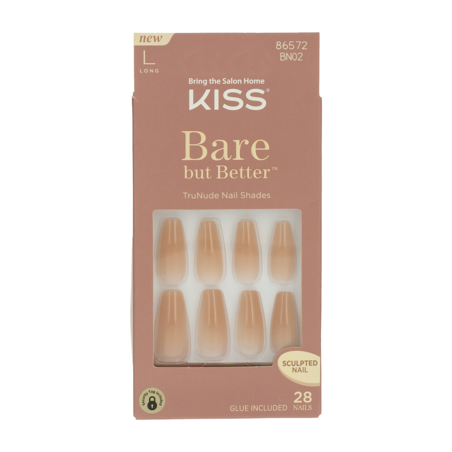 Uñas Postizas Grandes Bare But Better TruNude Drama Desnudo KISS X 28 Uds