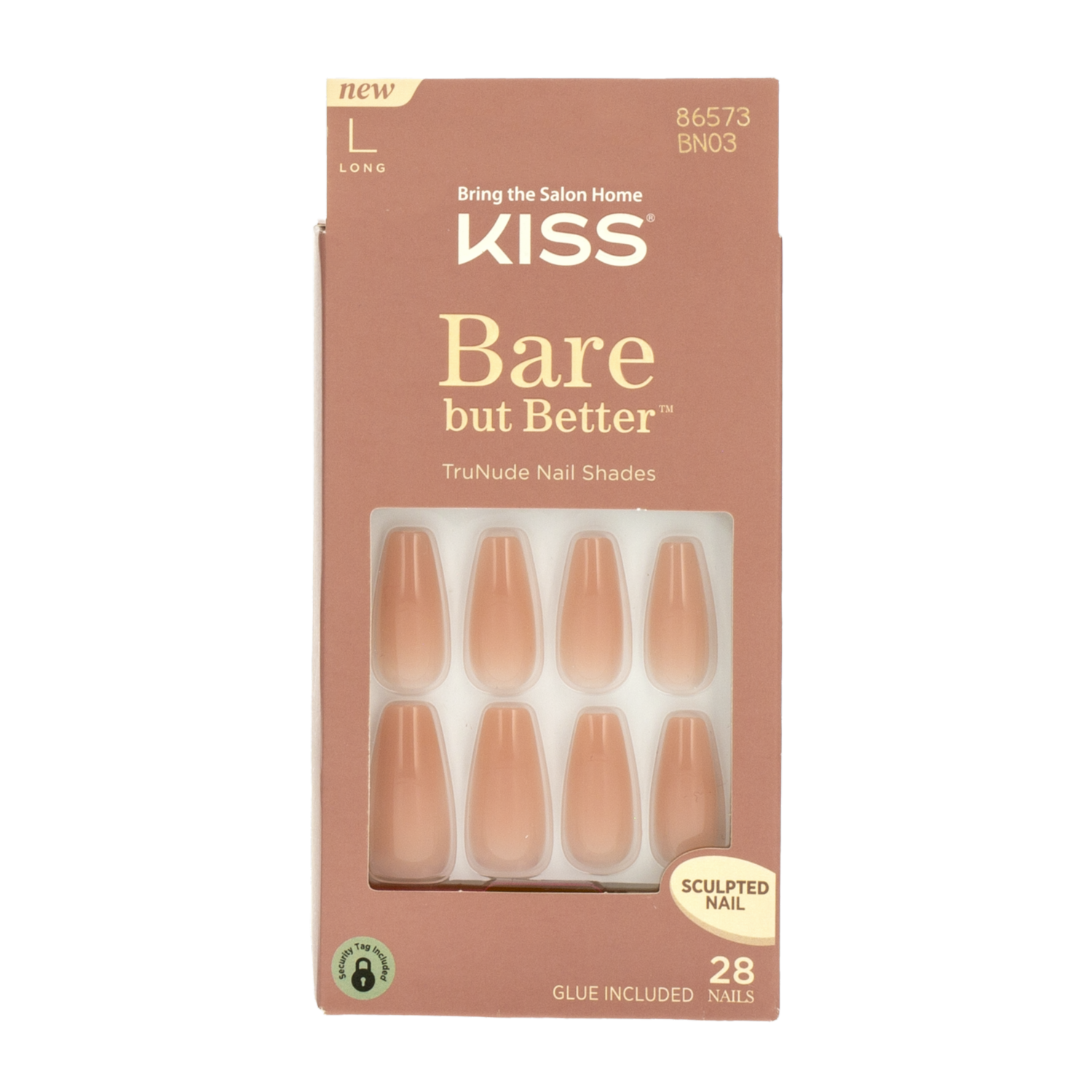 Uñas Postizas Grandes Bare But Better TruNude Brillo Desnudo KISS X 28 Uds