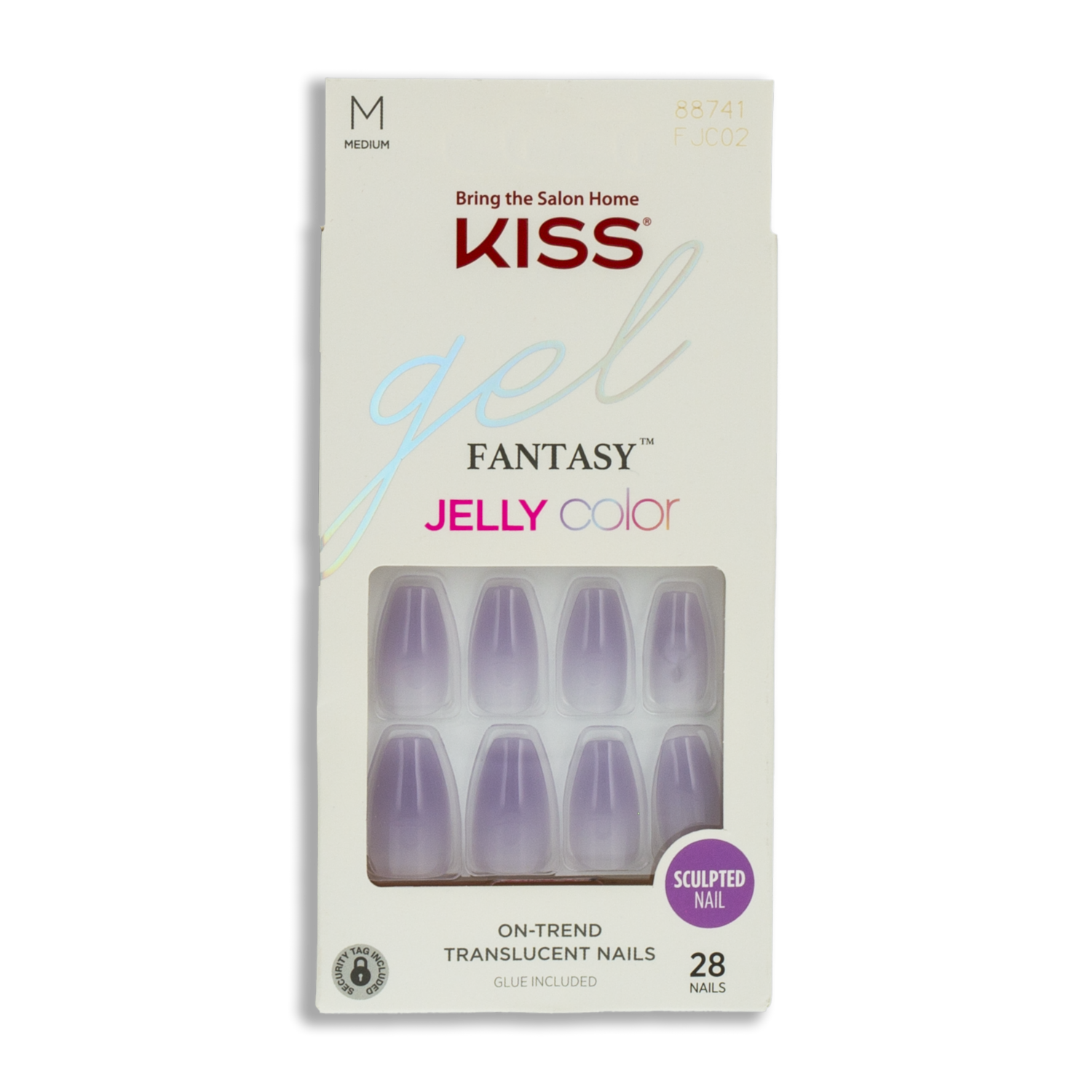 Uñas Postizas Medianas Gel Fantasy Jelly Color Morado KISS X 28 Uds