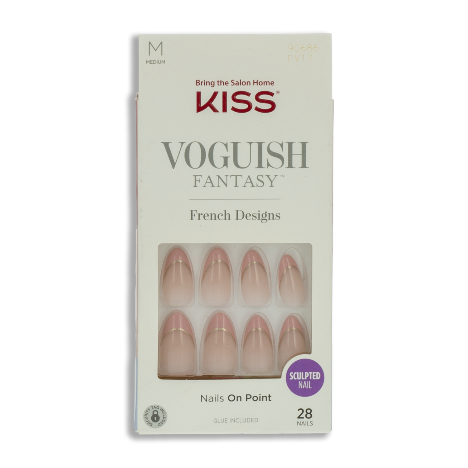 Uñas Postizas Medianas Voguish Fantasy Francés Rosado KISS X 28 Uds