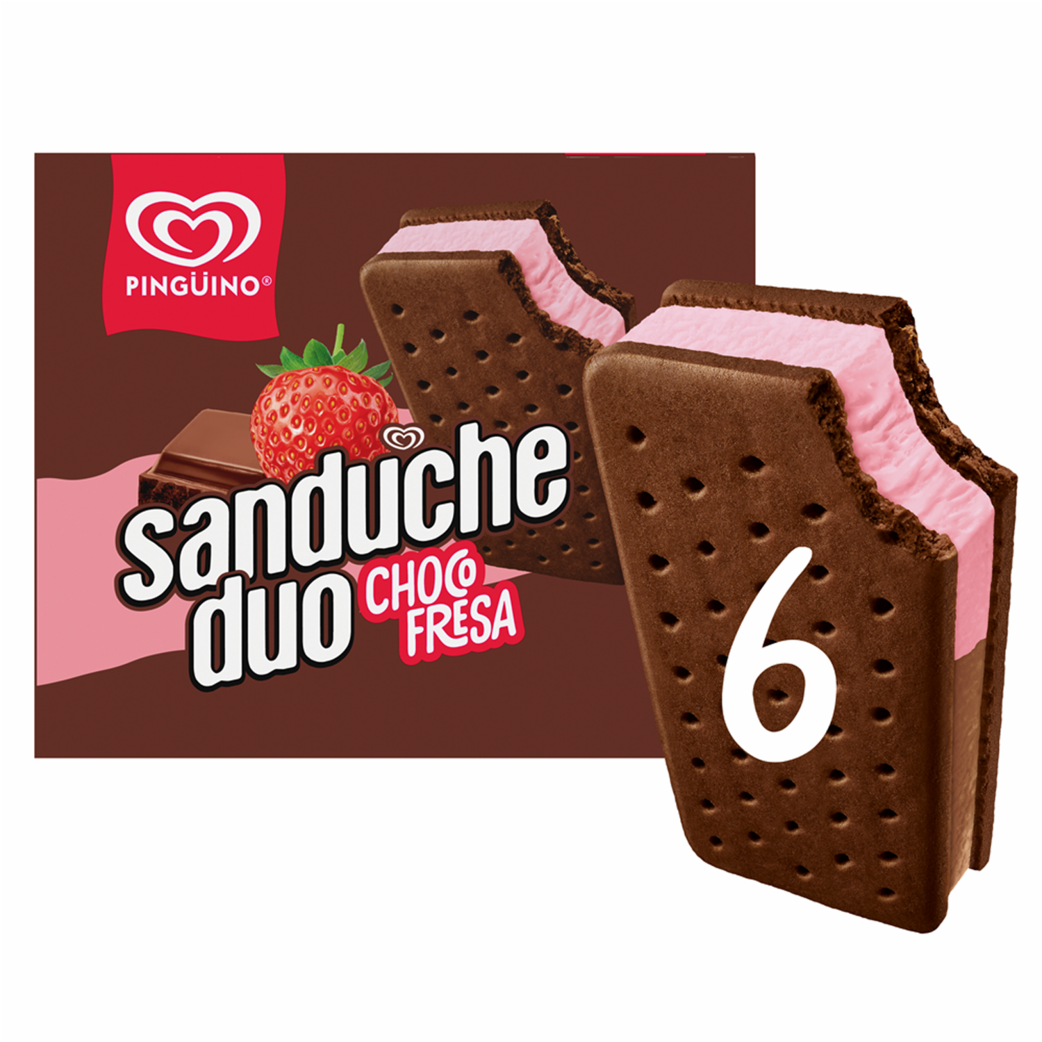 Helado Sánduche Choco Fresa PINGÜINO 6 X 135Ml