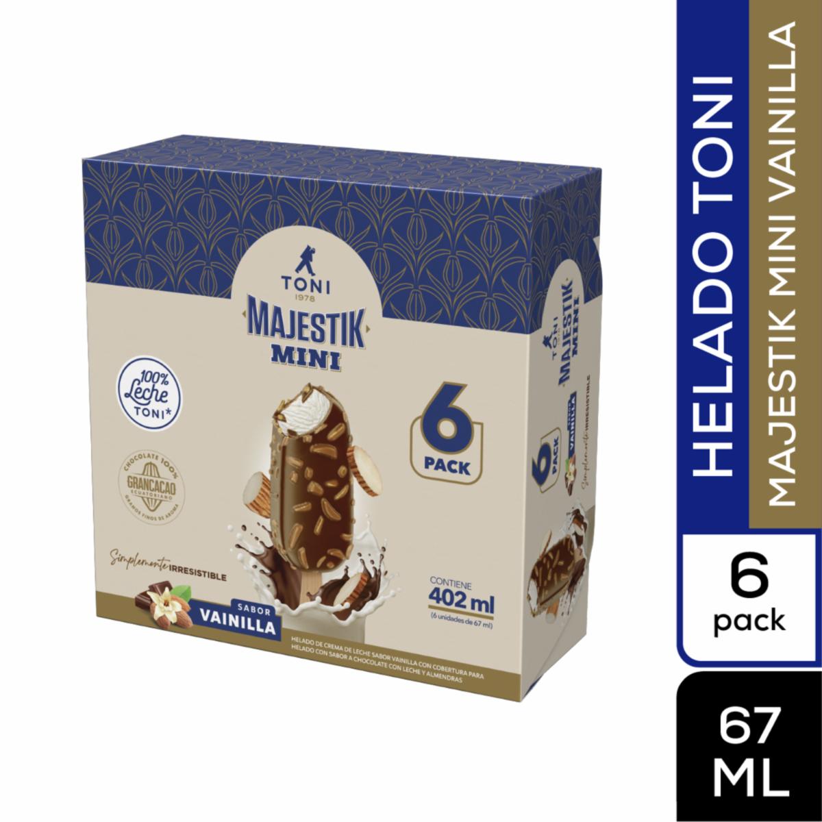 Helado Majestik Mini Vainilla Cubierto De Chocolate Y Almendras TONI 6 X 67 Ml