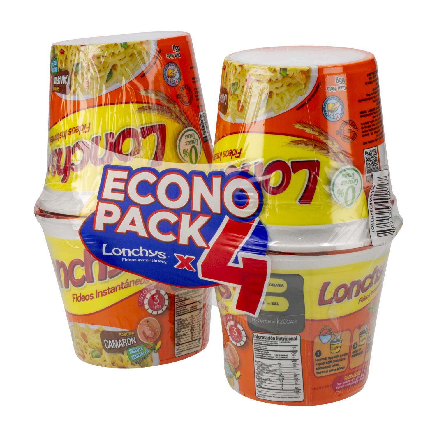 Fideo Instantáneo Camarón LONCHYS 4 X 65 g