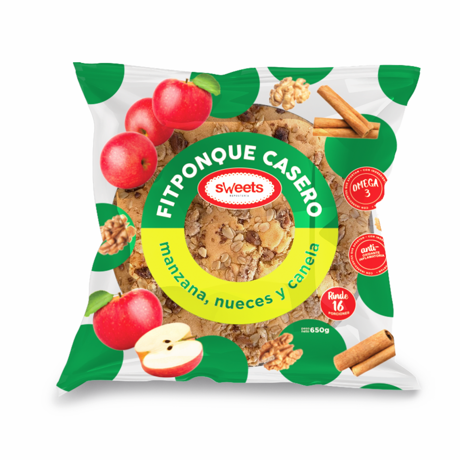 Ponque Casero Fit Con Manzana Nuez Y Canela SWEET 650 G