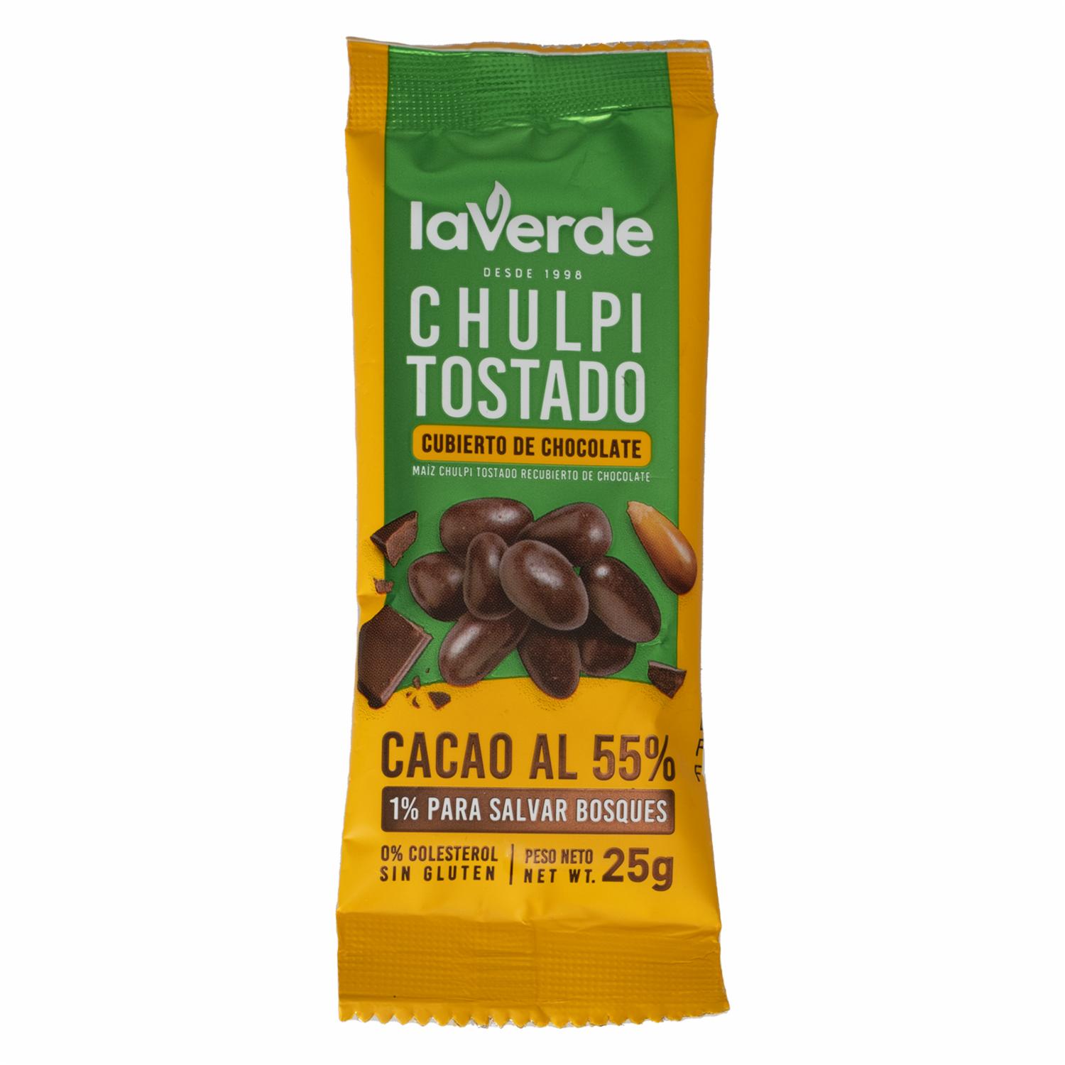 Chulpi Recubierto De Chocolate Cacao al 55% LAVERDE 25 G