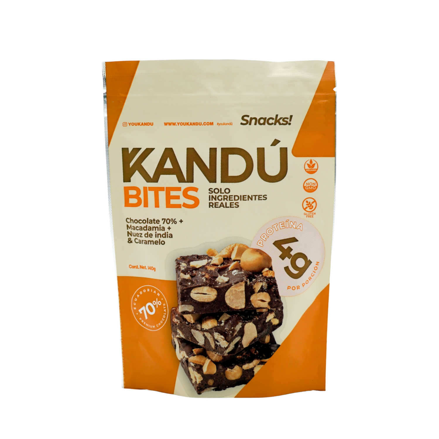 Bites De Chocolate Macadamia Nuez De La India Y Caramelo KANDÚ 140 G