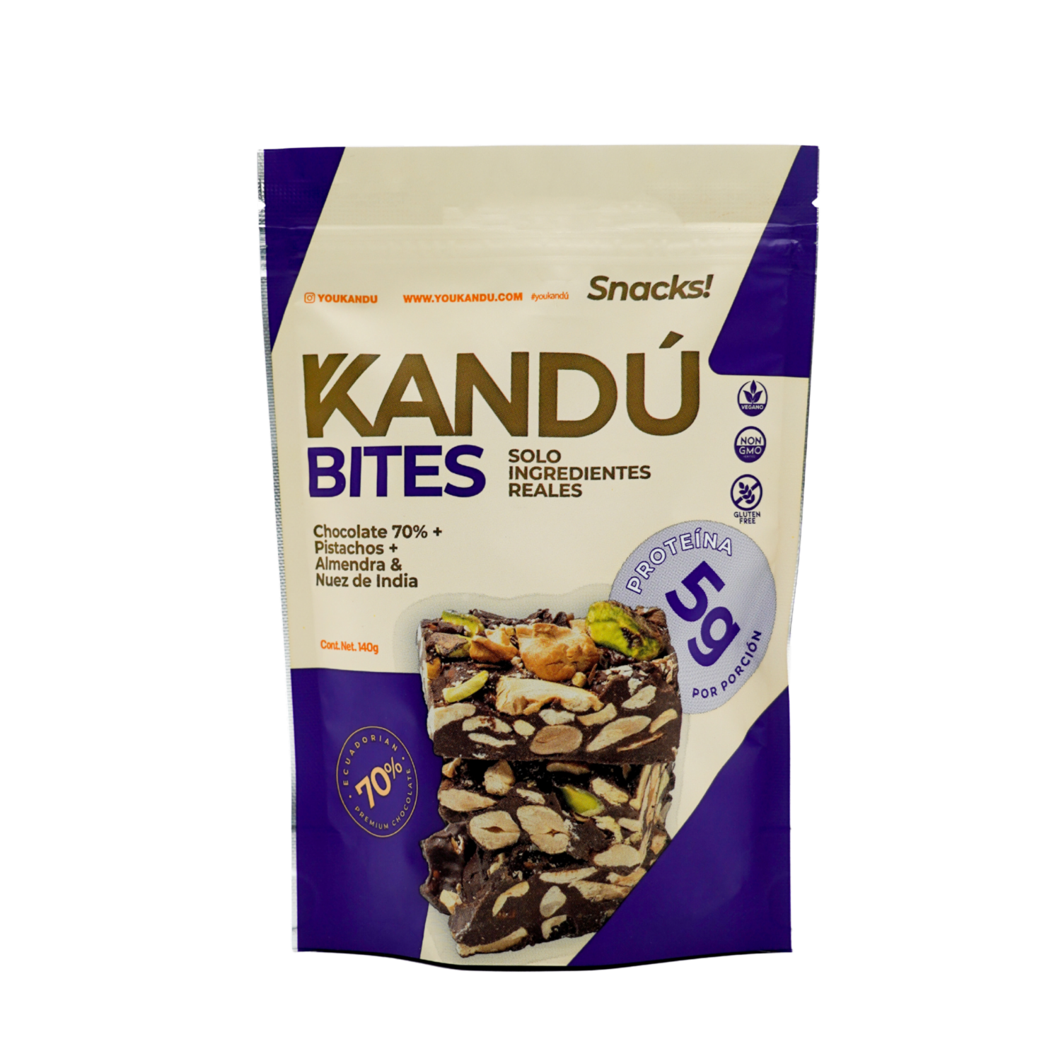 Bites De Chocolate Pistachos Almendra Y Nuez De La India KANDÚ 140 G
