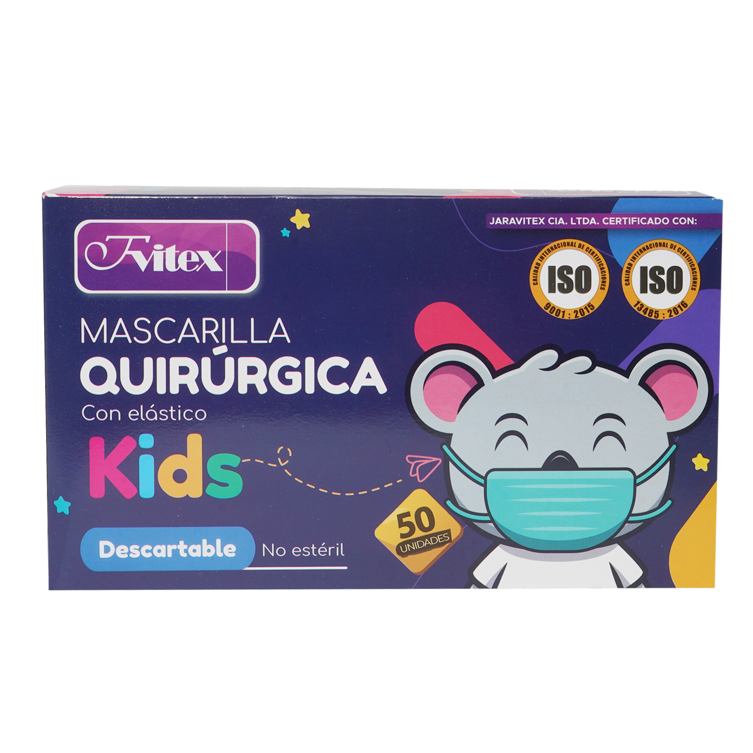 Mascarilla Quirúrgica Con Elástico Descartable Kids FVITEX X 50 Uds