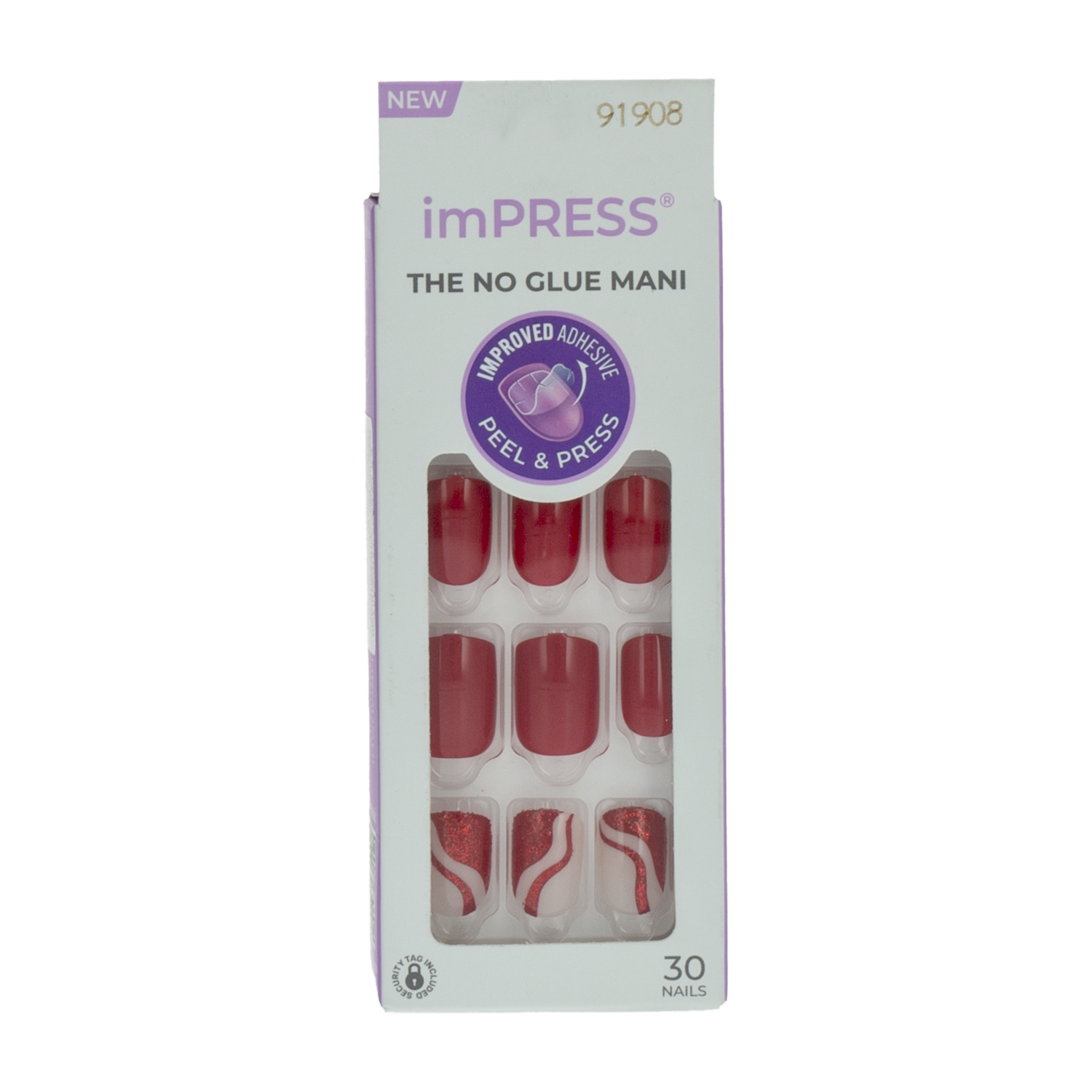 Uñas Postizas Rojas Con Diseño De Líneas IMPRESS X 30 Uds