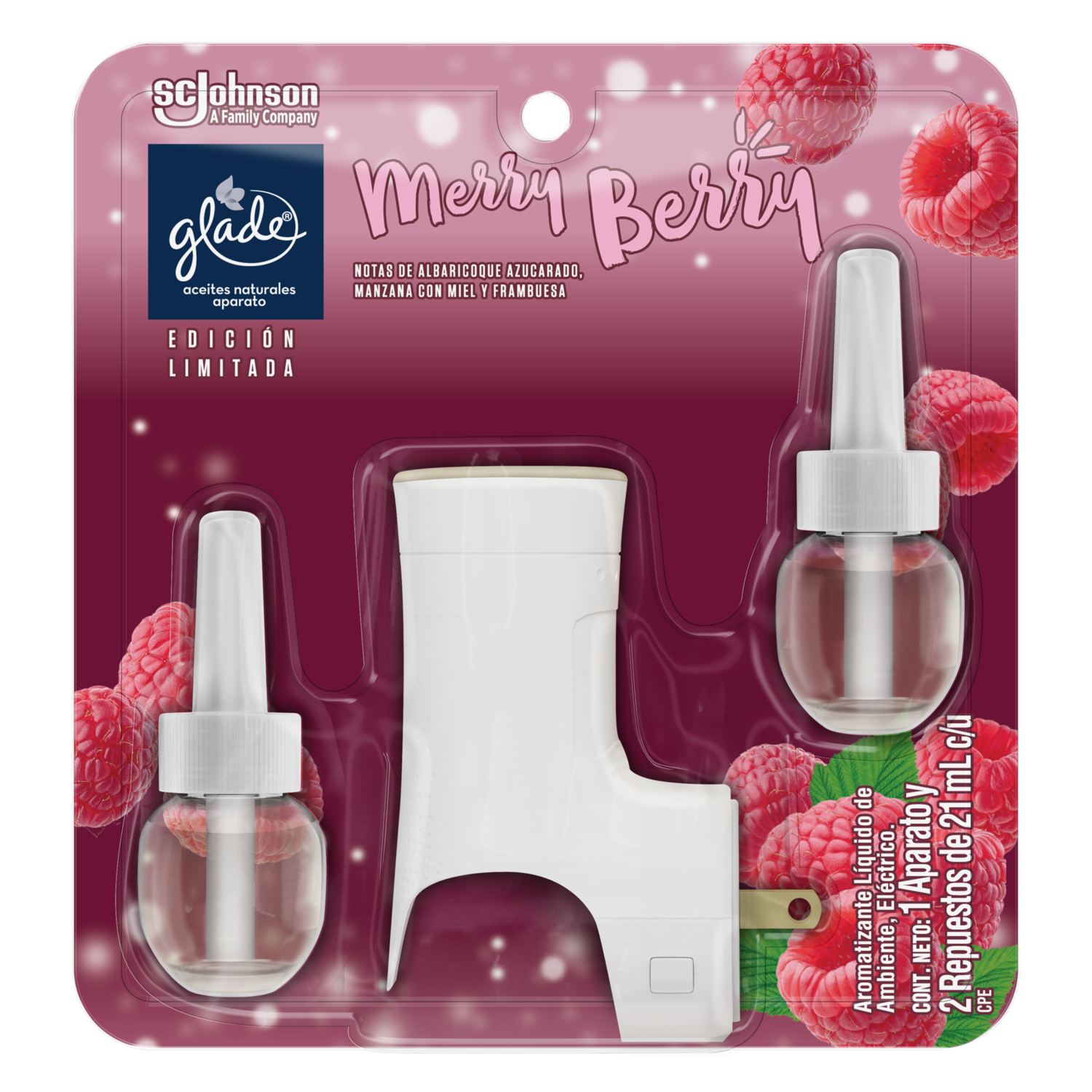 Aromatizante Eléctrico Con Aceite Con Notas De Albarcoque, Manzana Con Miel y Frambuesa GLADE 42  Ml