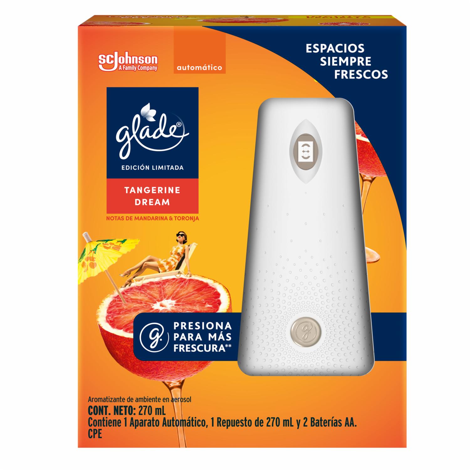 Ambientador Automático Fragancia Tangerine Dream + Aparato Atomizador GLADE 270 Ml