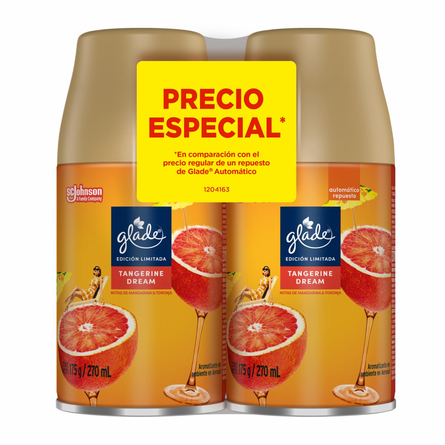 Ambientador Repuesto Atomizador Automático Fragancia Tangerine Dream Precio Especial GLADE 2 X 270 Ml