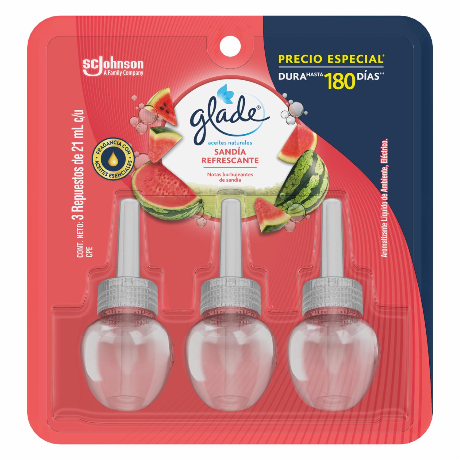 Ambientador En Aceite Repuesto X3 Fragancia Sandía Refrescante GLADE 3 X 21 Ml