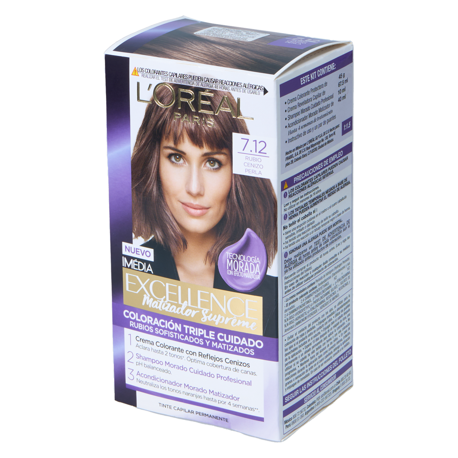 Tinte De Cabello Matizador Supreme Tono 7.12 Rubio Cenizo Perla EXCELLENCE L’ORÉAL PARIS 1 Kit