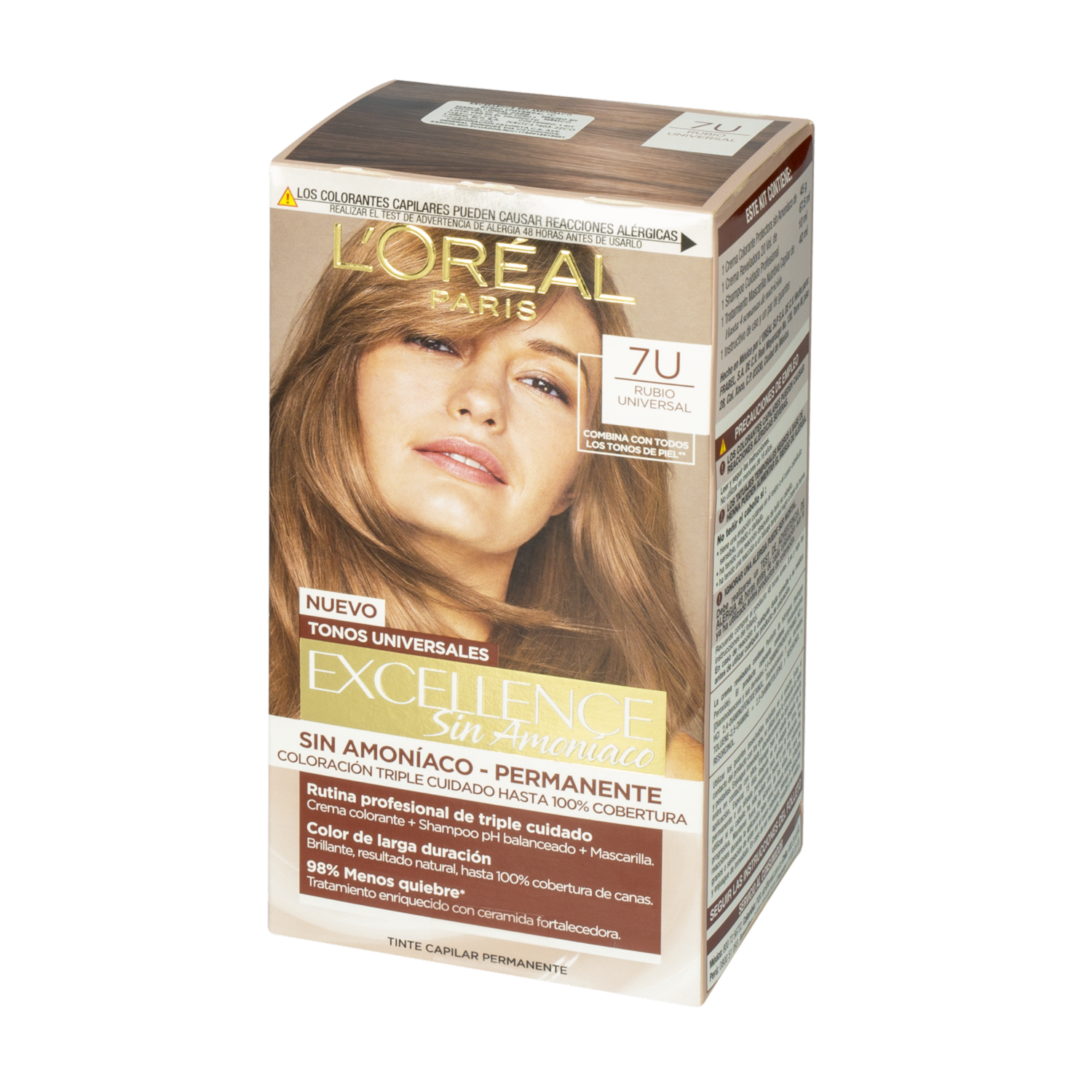 Tinte De Cabello Rubio Universal 7U Sin Amoniaco EXCELLENCE L’ORÉAL PARIS 1 Kit