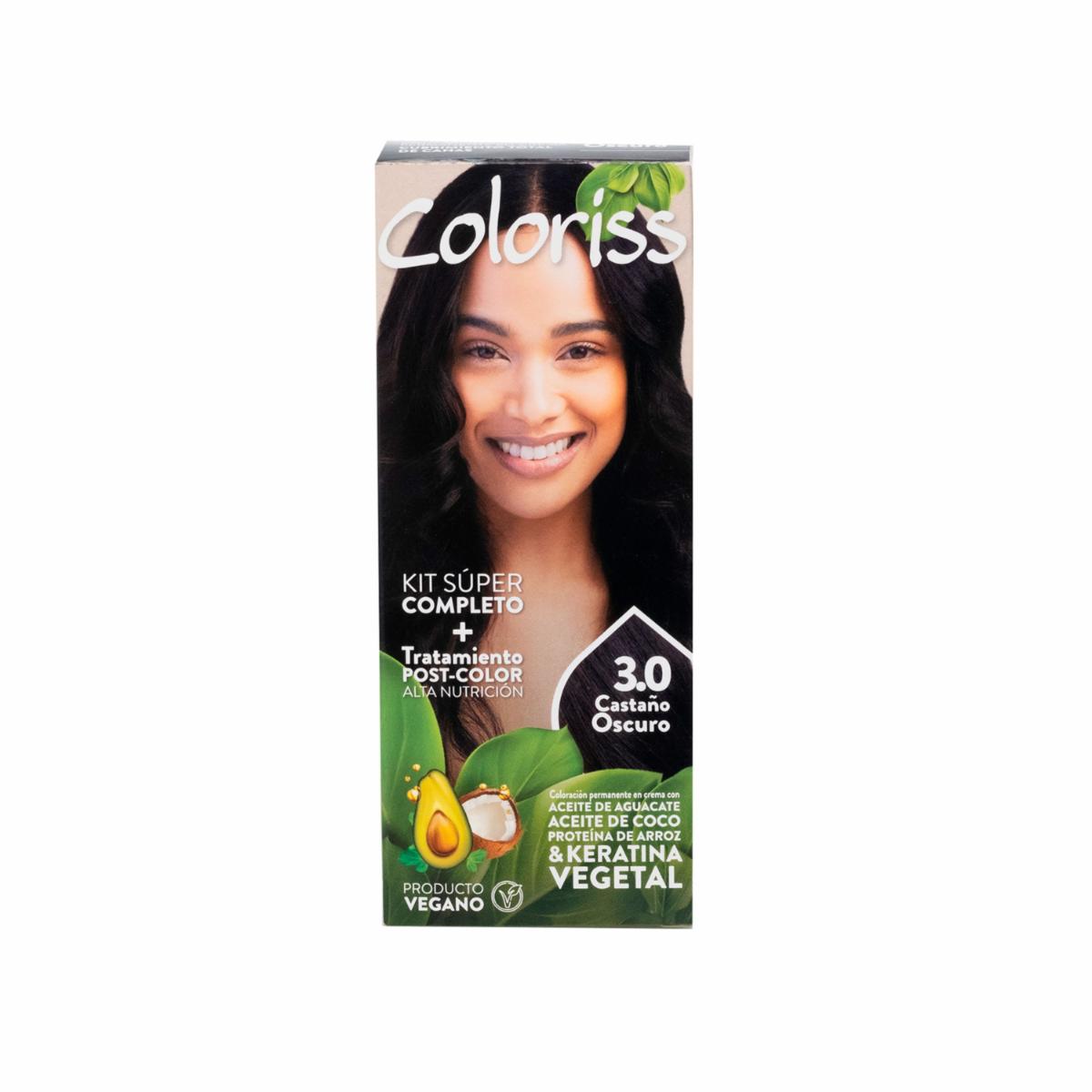 Tinte De Cabello Castaño Oscuro 3.0 Con Tratamiento Post Color COLORISS Kit 50 G