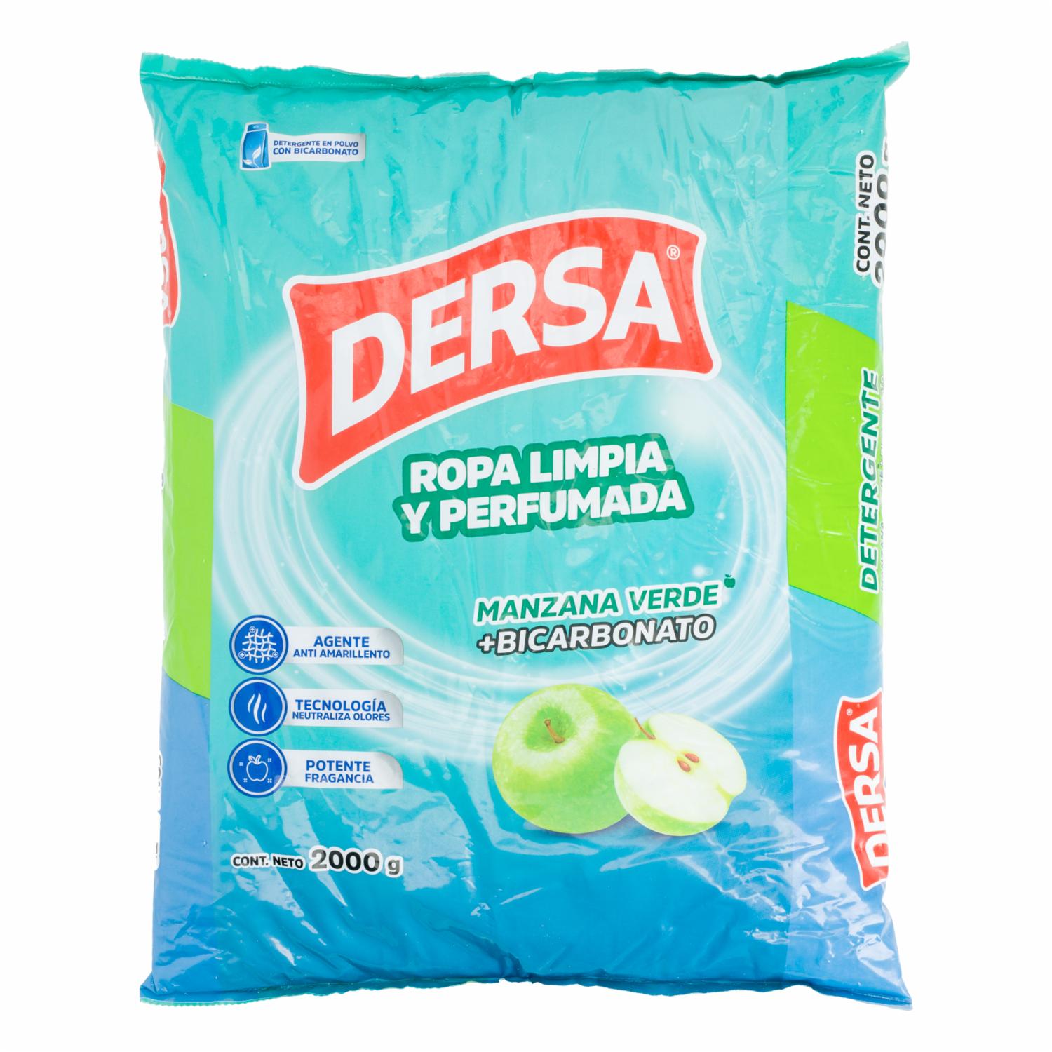 Detergente En Polvo Fragancia Manzana Verde Con Bicarbonato Ropa Limpia Y Perfumada DERSA 2000 G